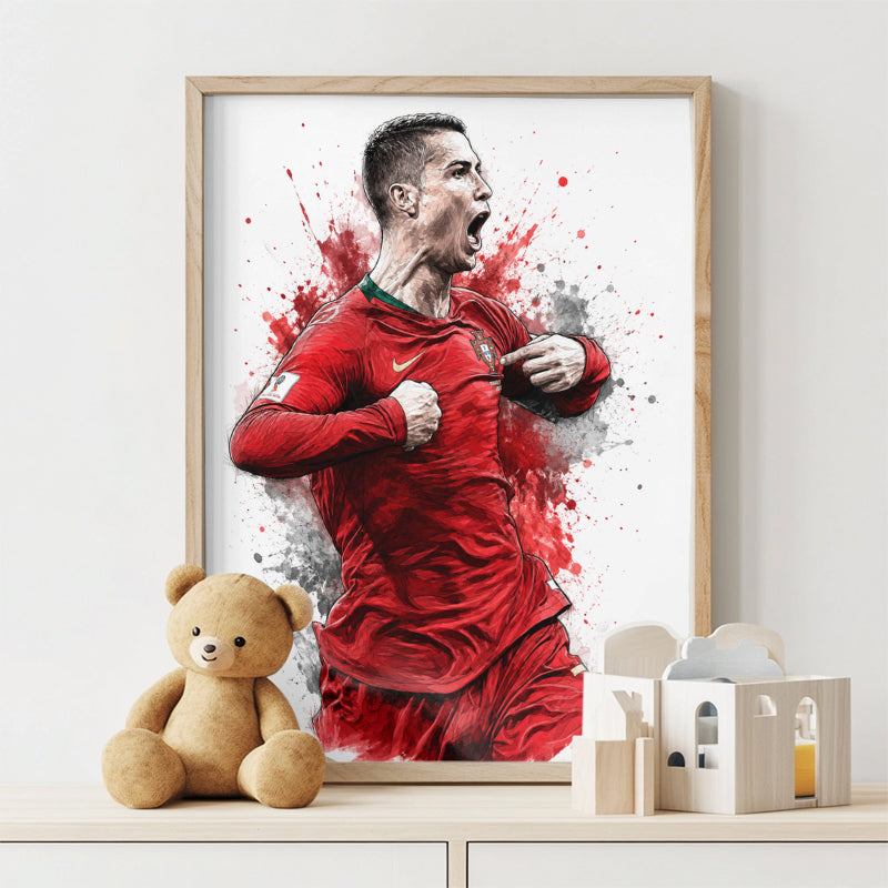 Cristiano Ronaldo Portugal Crest Point Poster CR7 Watercolor Sketch Side Profile Wall Art (Printable+Physical)