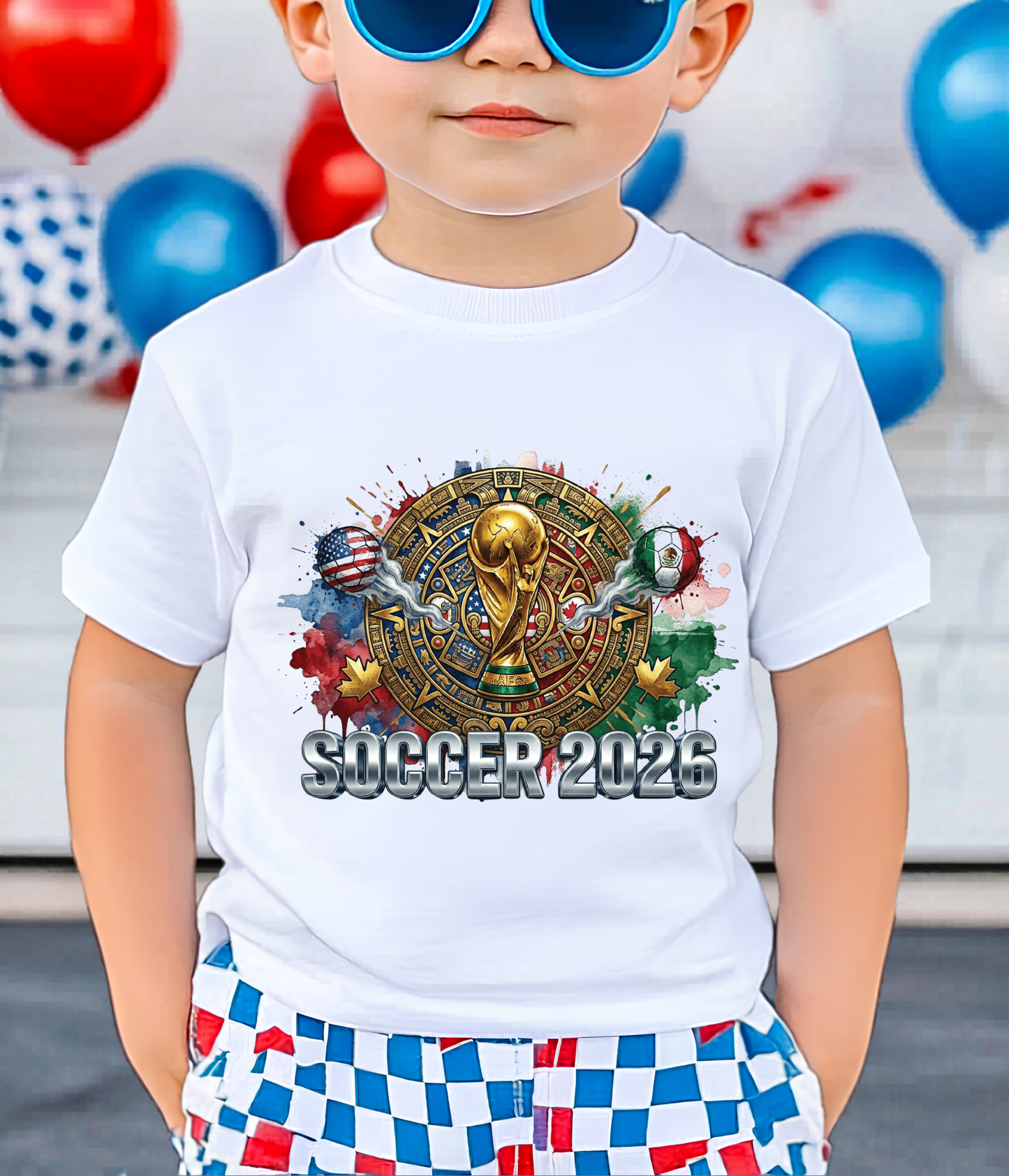 Aztec Calendar 2026 World Cup Soccer T-Shirt - USA, Canada & Mexico Host Nations Graphic Tee (physical)