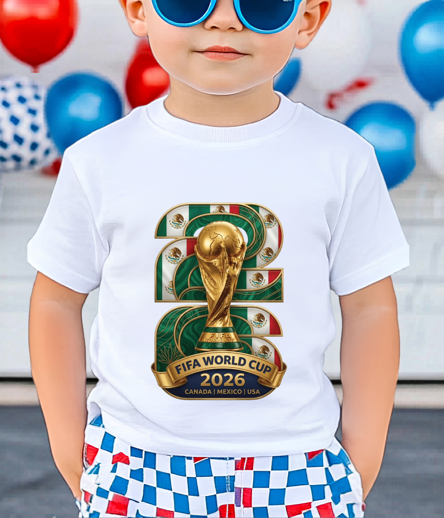 FIFA World Cup 2026 Gold Trophy Mexico Emblem White T-Shirt (physical)