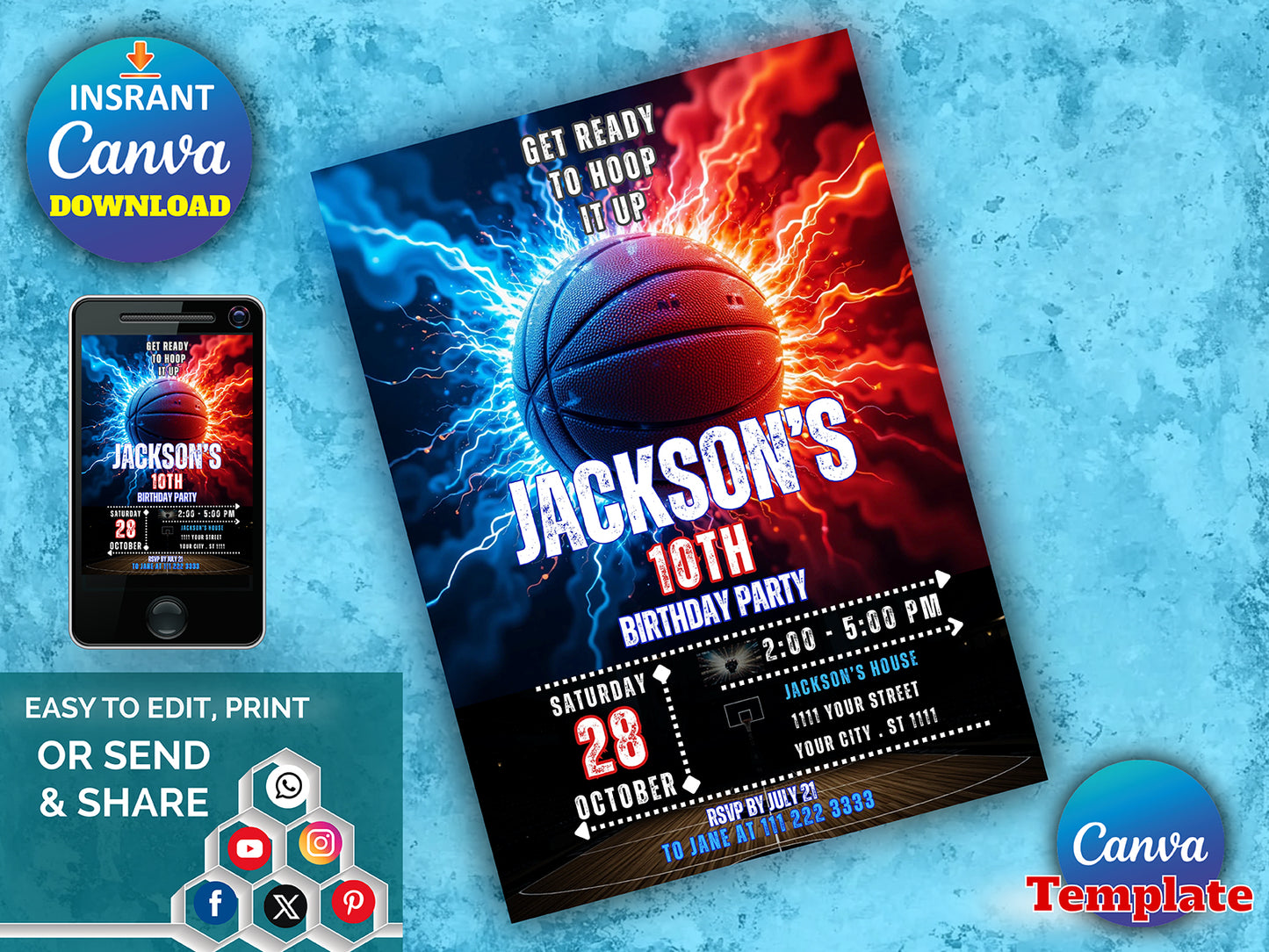 Basketball Birthday Invitation(Printable)