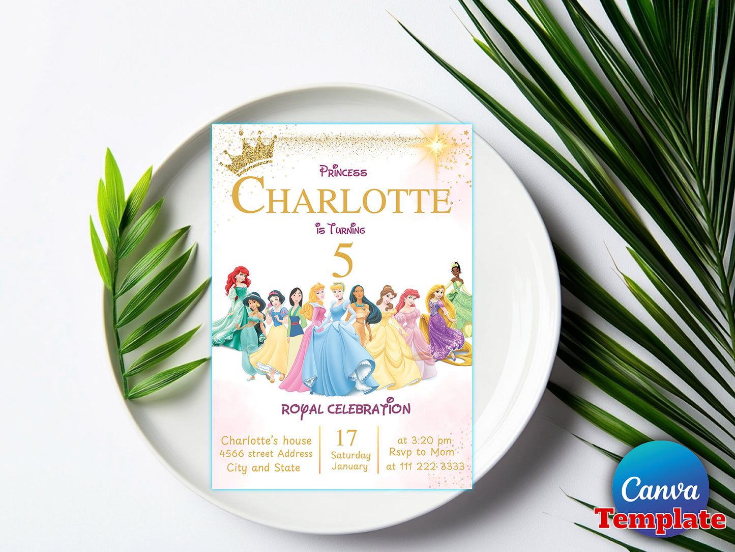 Watercolor Princess Birthday Party Invitation(Printable)