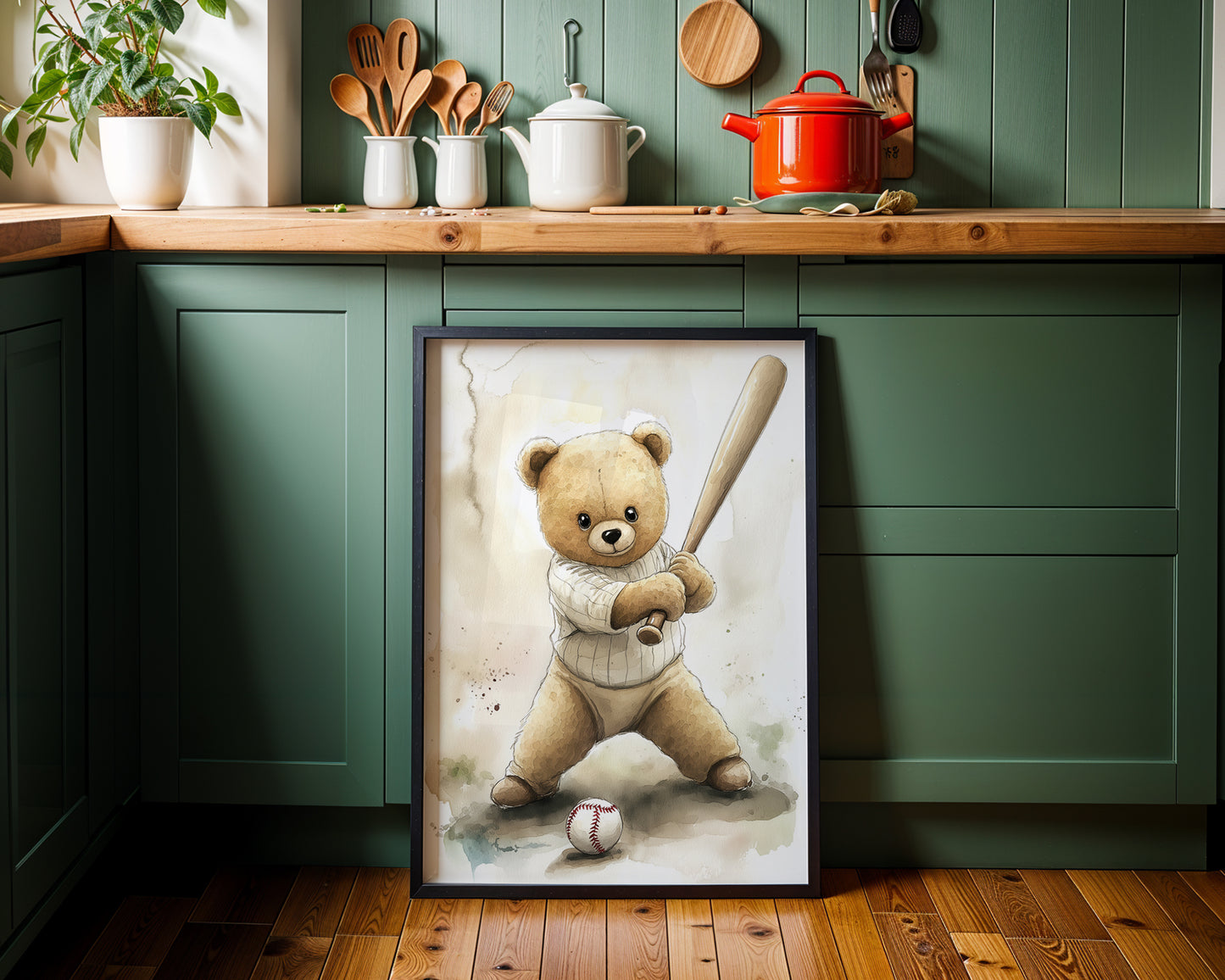 Vintage Baseball Teddy Bear Wall Art(Printable+Physical)