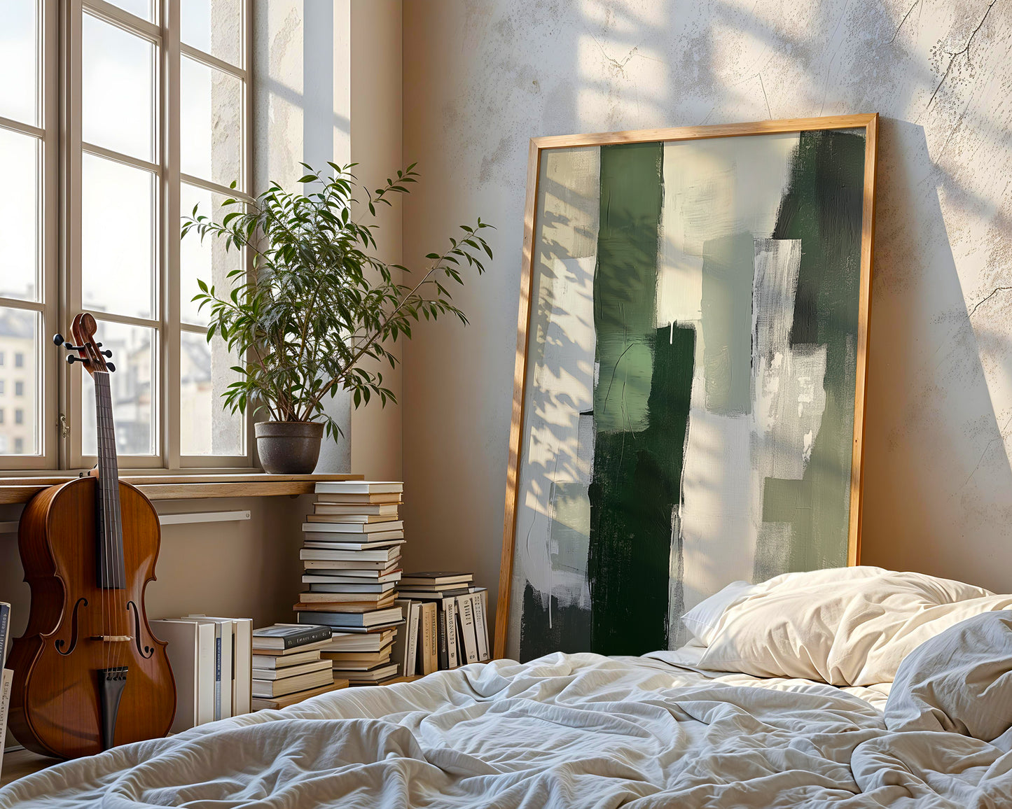 Green Minimalist Abstract Painting and White Minimalist Abstract Wall ArtPrintable+Physical)