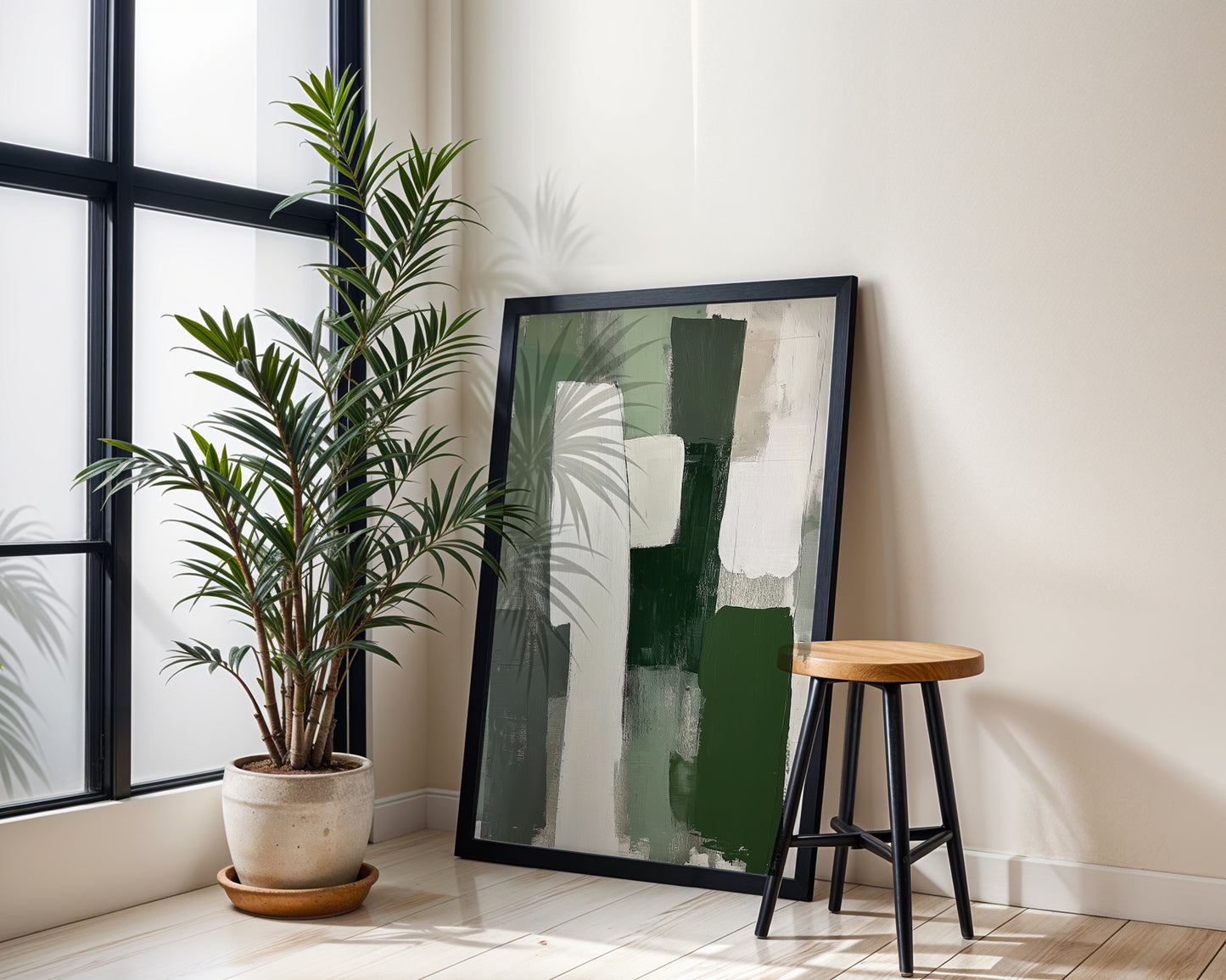 Green Minimalist Abstract Painting and White Minimalist Abstract Wall ArtPrintable+Physical)