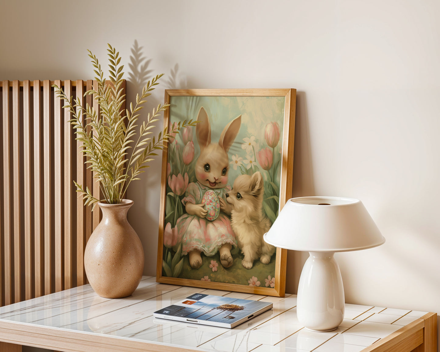 Vintage Easter Bunny & Baby Dog Wall Art(Printable+Physical)
