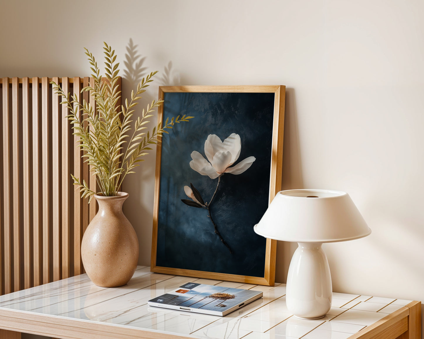 Modern Minimalist Art Beige Black Flower Abstract Art Set(Printable+Physical)