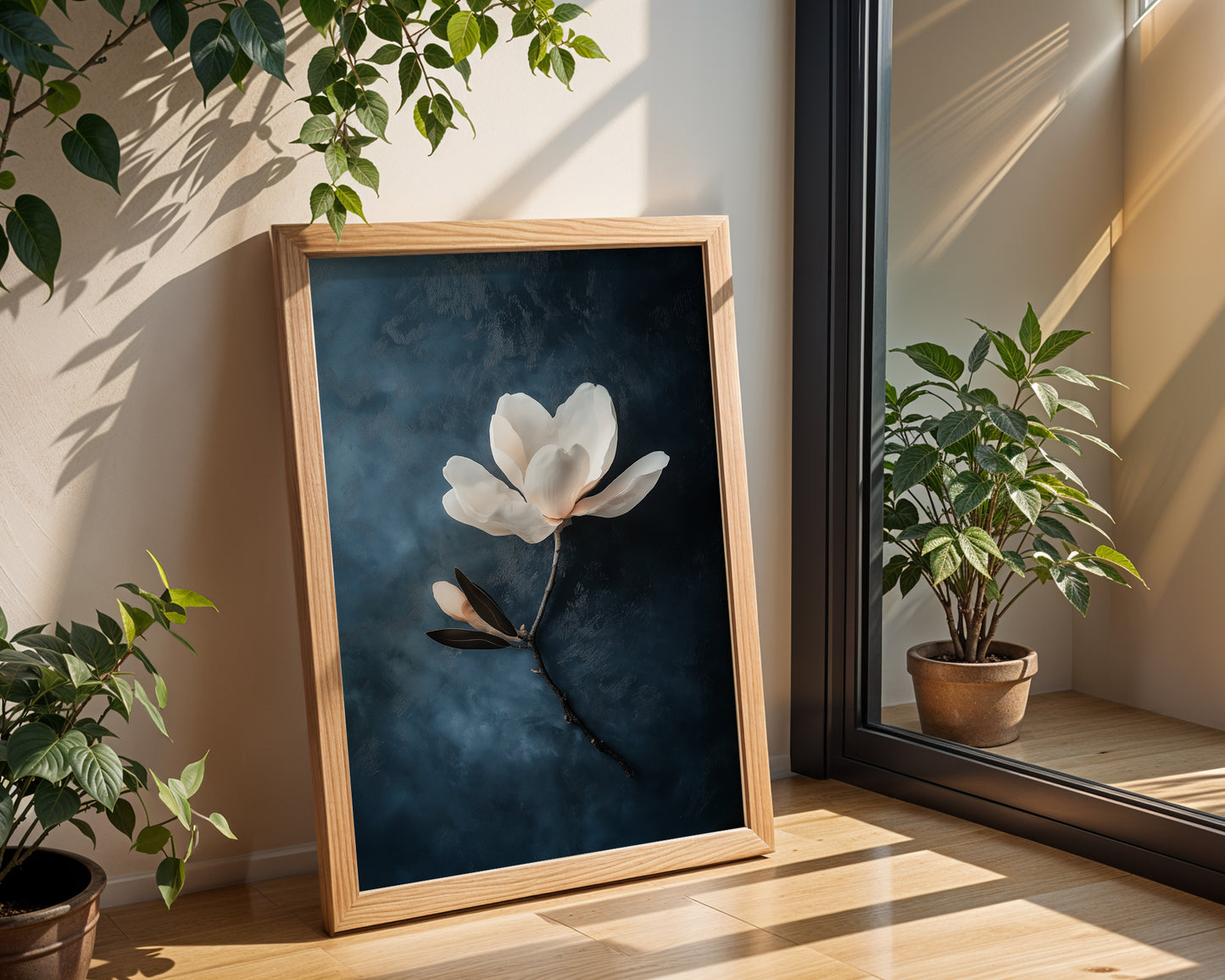 Modern Minimalist Art Beige Black Flower Abstract Art Set(Printable+Physical)