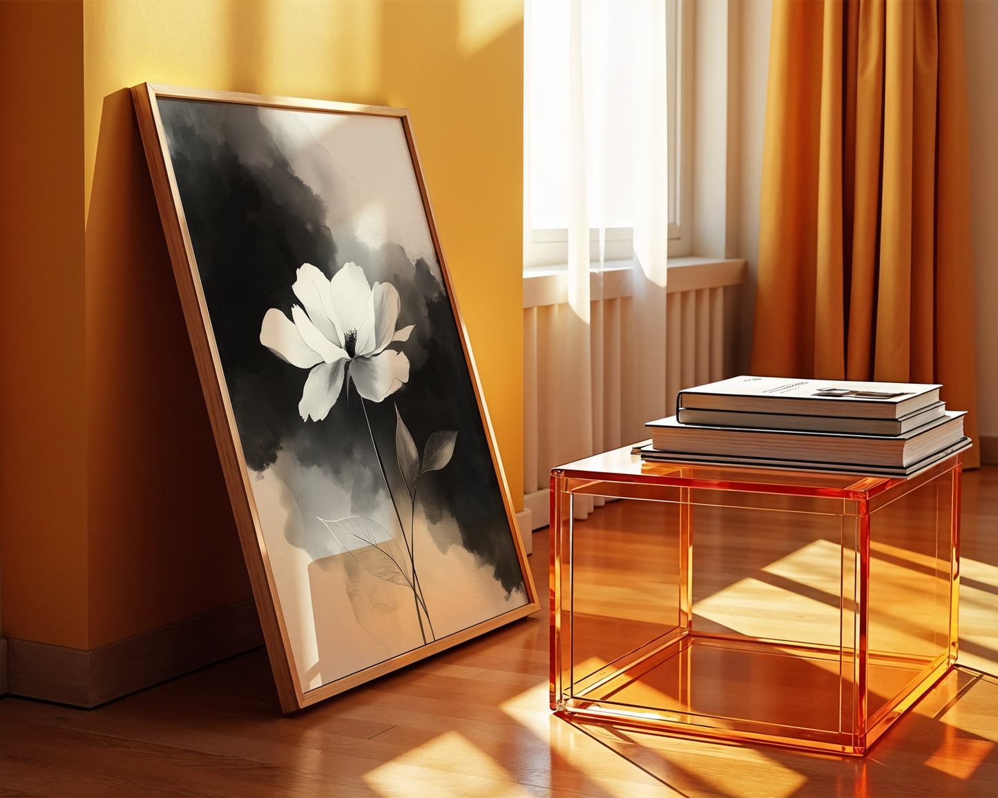 Modern Minimalist Art Beige Black Flower Abstract Art Set(Printable+Physical)