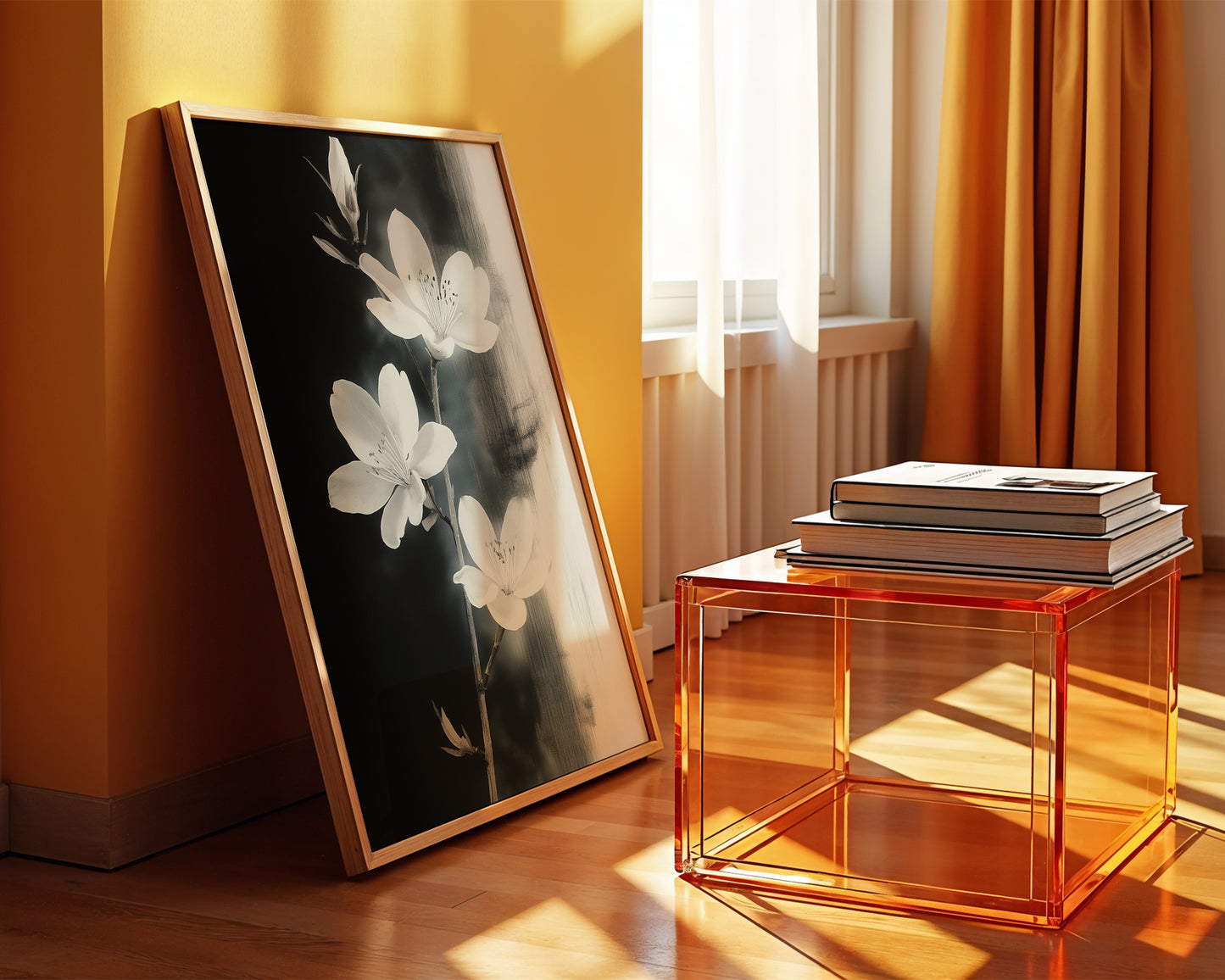 Modern Minimalist Art Beige Black Flower Abstract Art Set(Printable+Physical)