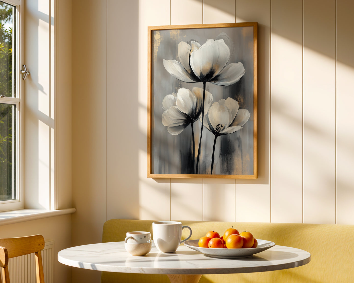 Modern Minimalist Art Beige Black Flower Abstract Art Set(Printable+Physical)