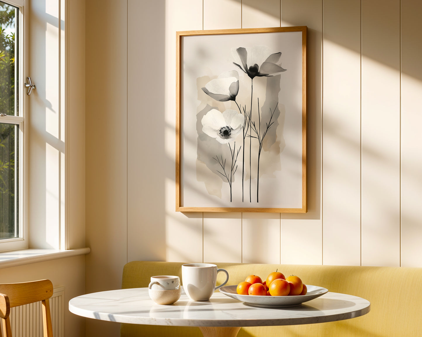 Modern Minimalist Art Beige Black Flower Abstract Art Set(Printable+Physical)