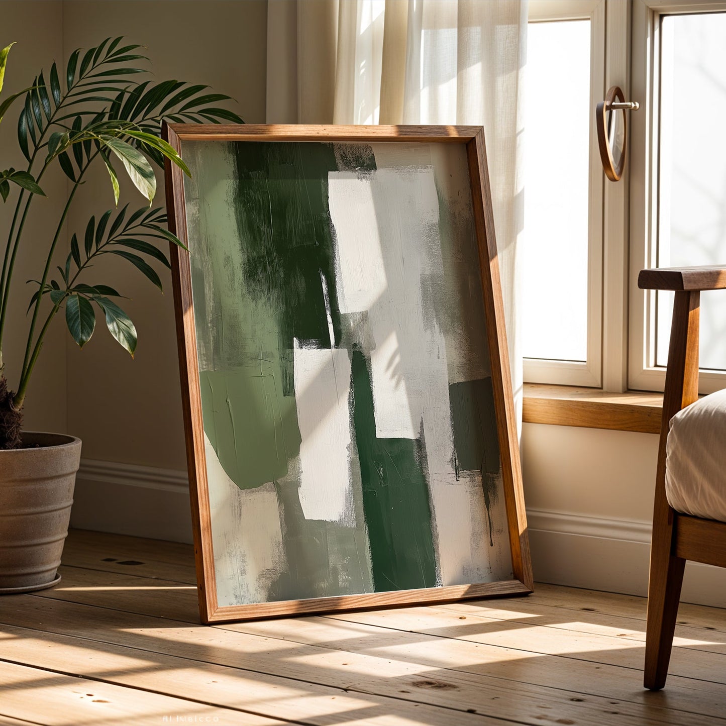 Green Minimalist Abstract Painting and White Minimalist Abstract Wall ArtPrintable+Physical)