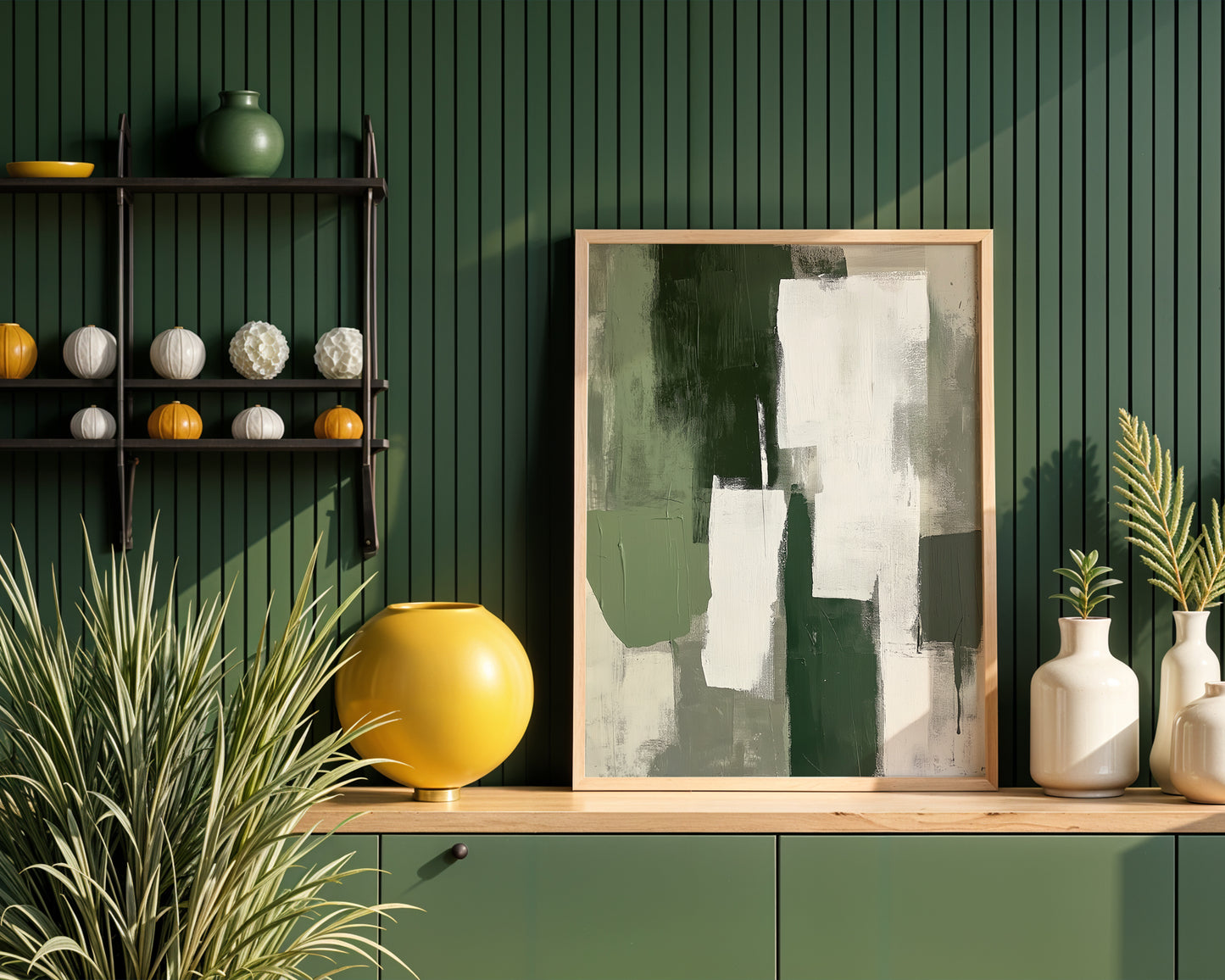 Green Minimalist Abstract Painting and White Minimalist Abstract Wall ArtPrintable+Physical)