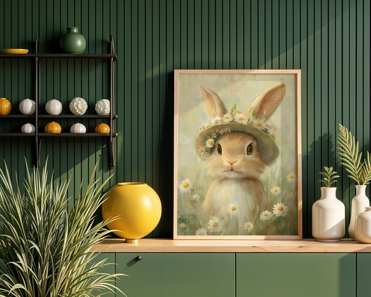 Nostalgic Vintage Easter Bunny with Bonnet and Daisies (Printable+Physical)