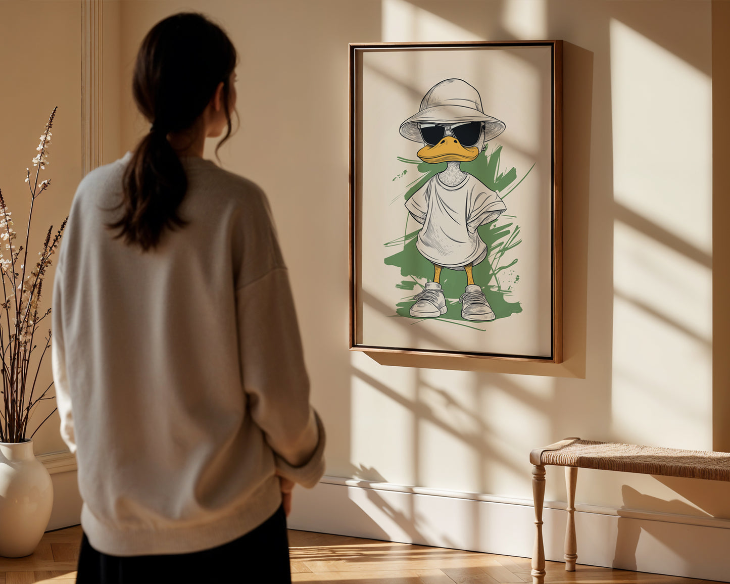 cool duck in slippers art print green Wall Art (Printable+Physical)