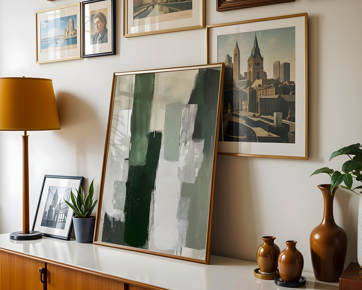 Green Minimalist Abstract Painting and White Minimalist Abstract Wall ArtPrintable+Physical)