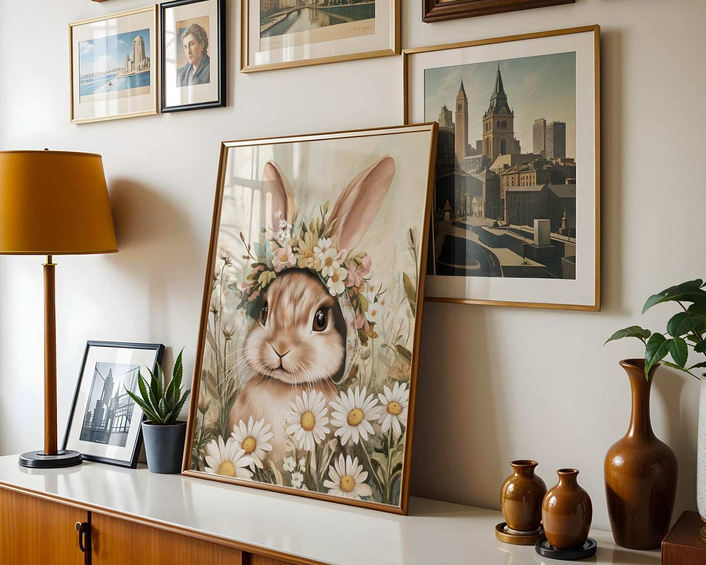 Nostalgic Vintage Easter Bunny with Bonnet and Daisies (Printable+Physical)