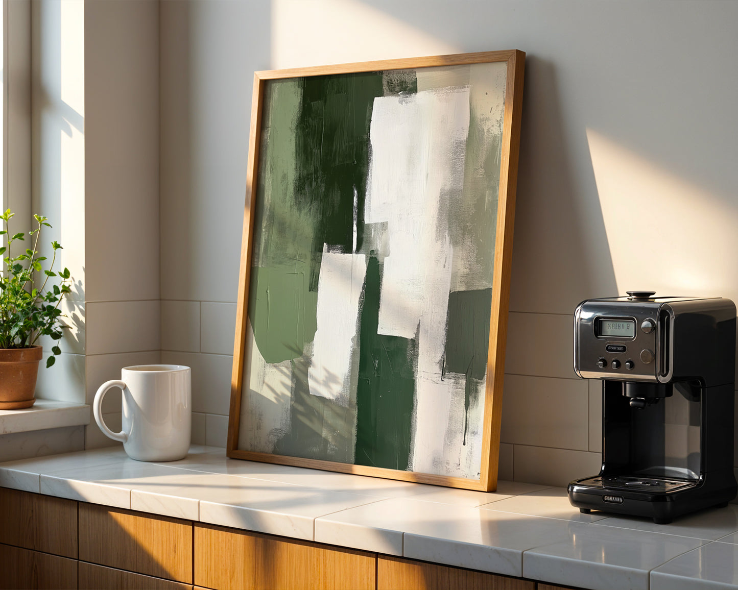 Green Minimalist Abstract Painting and White Minimalist Abstract Wall ArtPrintable+Physical)
