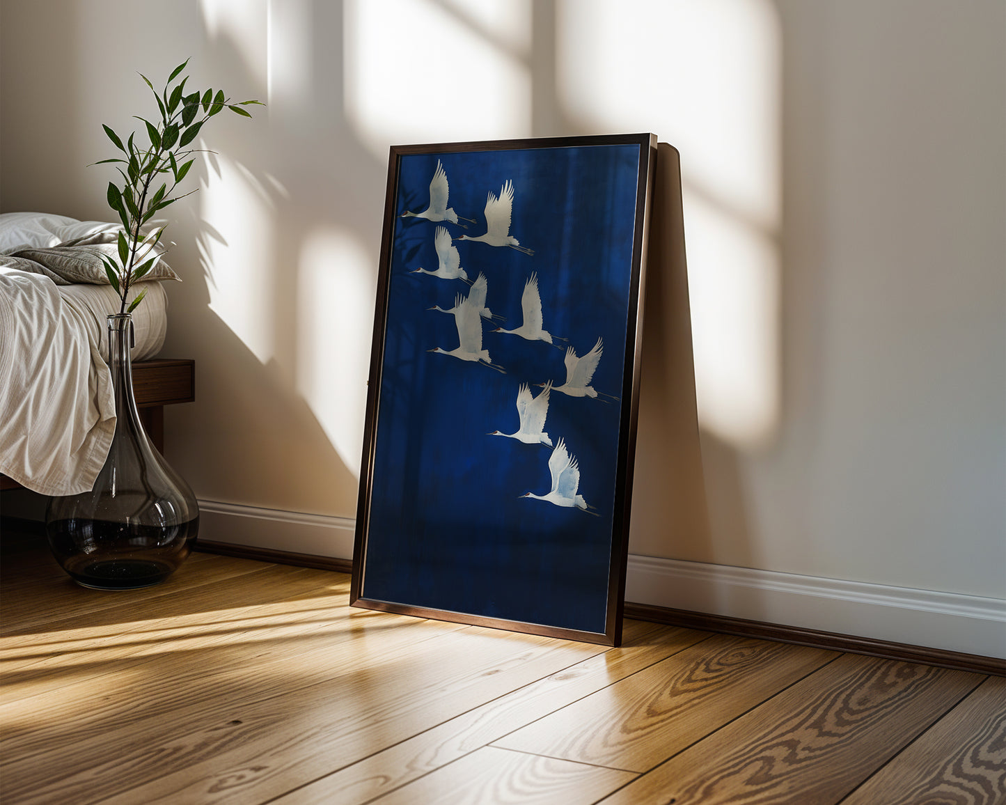 Flying White Crane blue Print(Printable+Physical)