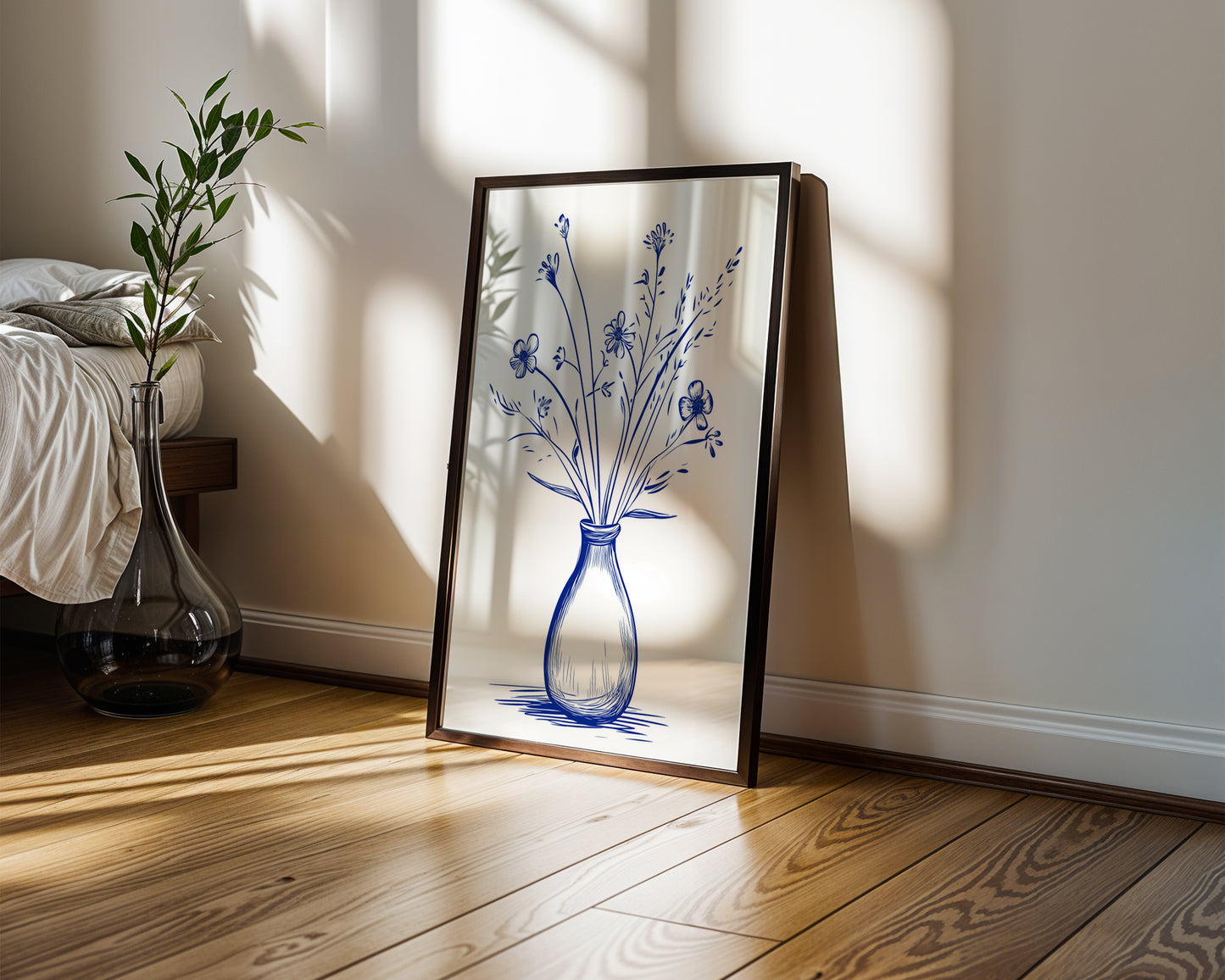 Blue Floral Still Life Drawing (Printable+Physical)