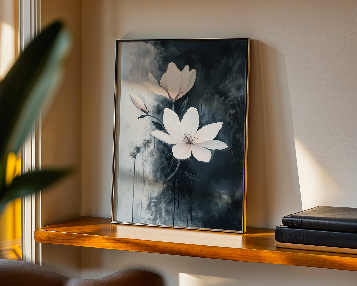 Modern Minimalist Art Beige Black Flower Abstract Art Set(Printable+Physical)