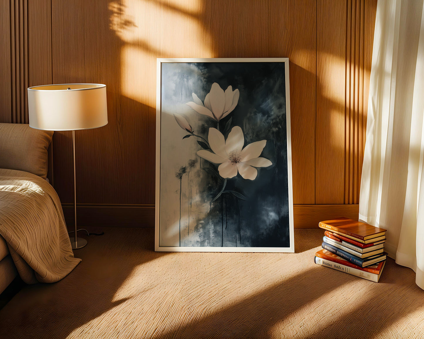 Modern Minimalist Art Beige Black Flower Abstract Art Set(Printable+Physical)