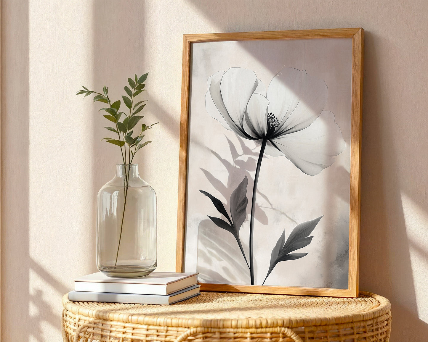 Modern Minimalist Art Beige Black Flower Abstract Art Set(Printable+Physical)