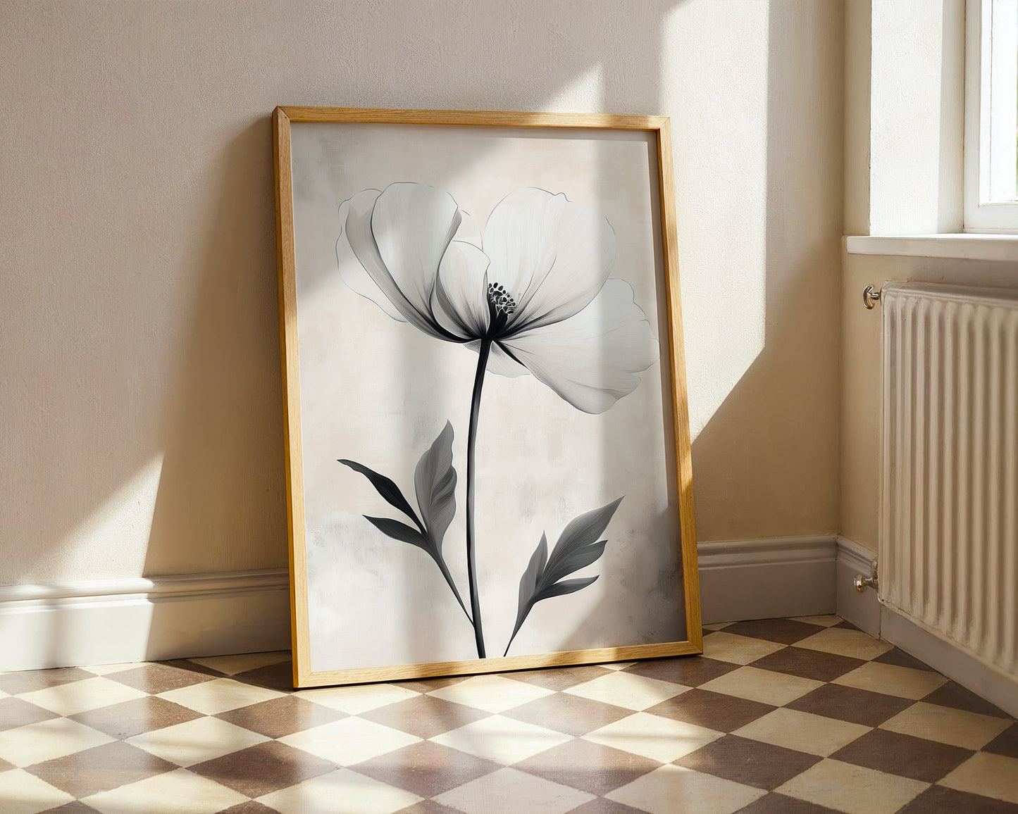 Modern Minimalist Art Beige Black Flower Abstract Art Set(Printable+Physical)