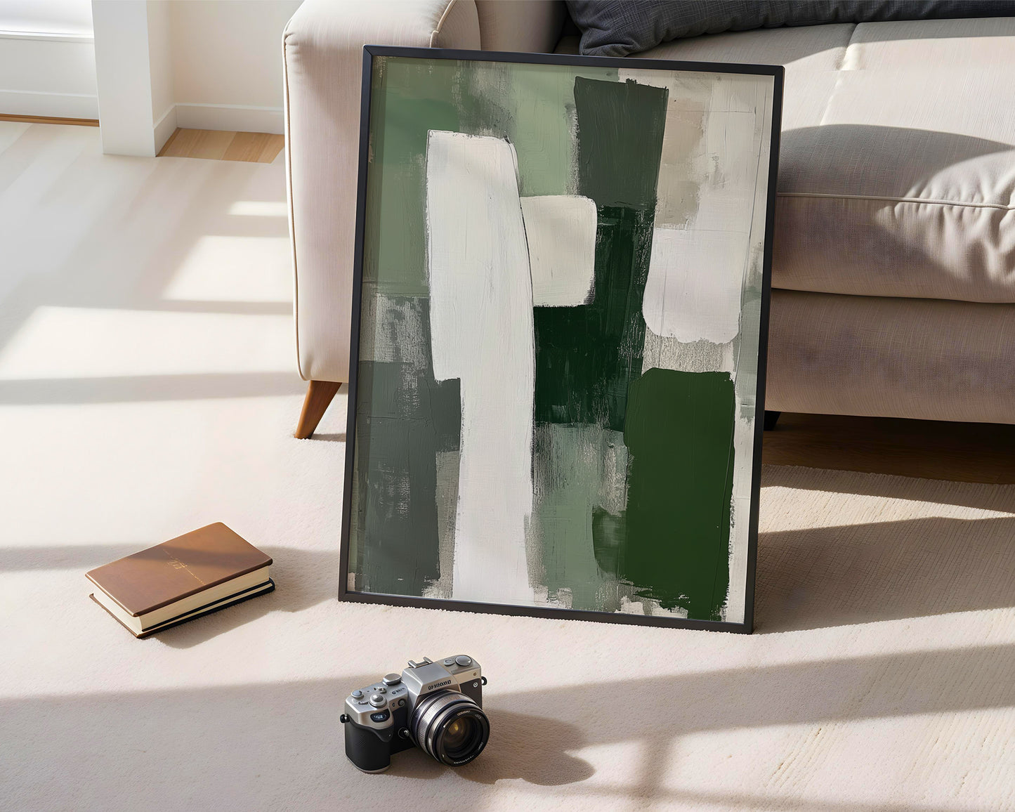 Green Minimalist Abstract Painting and White Minimalist Abstract Wall ArtPrintable+Physical)