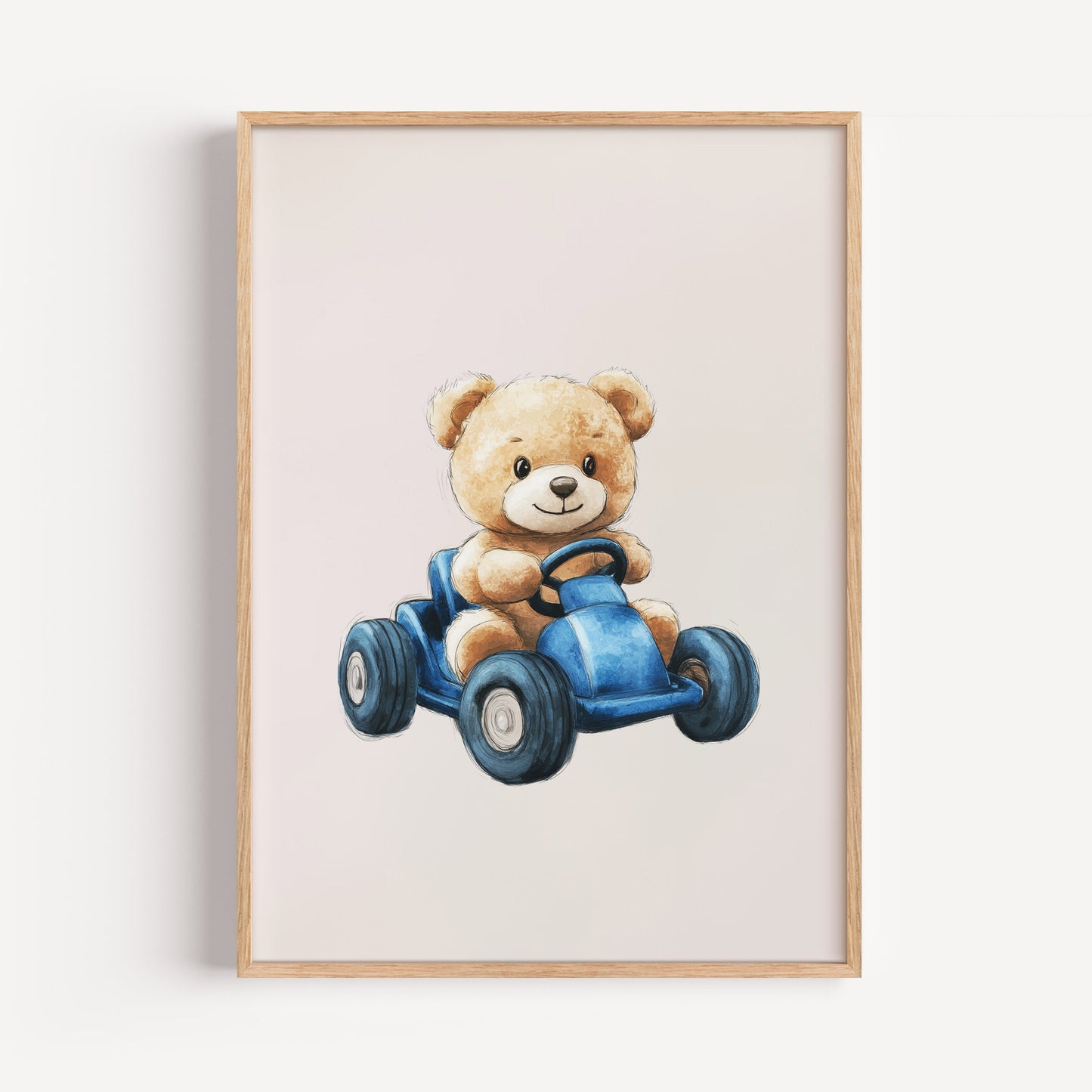 Retro Teddy Bear Blue Race Car Print (Printable+Physical)