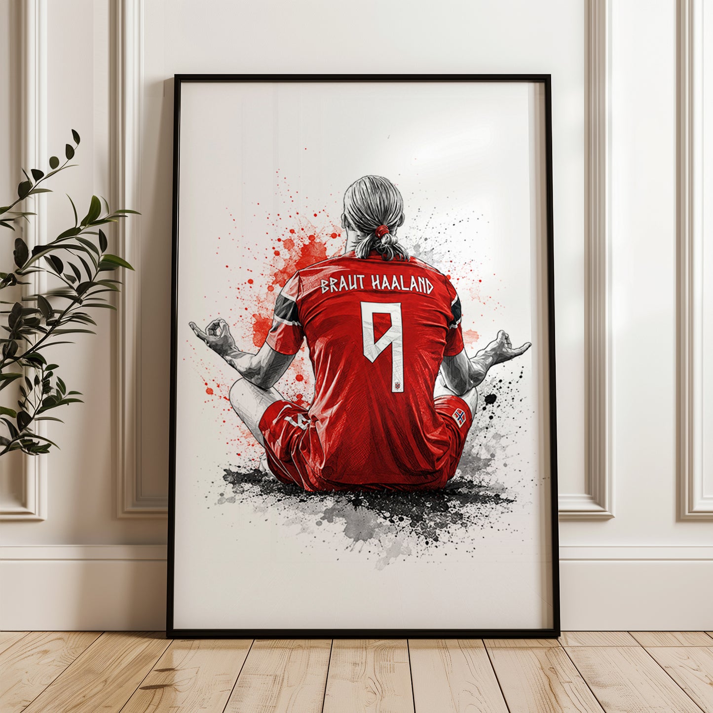Erling Haaland Norway Zen Meditation Poster Braut 9 Back View Watercolor Wall Art (Printable+Physical)