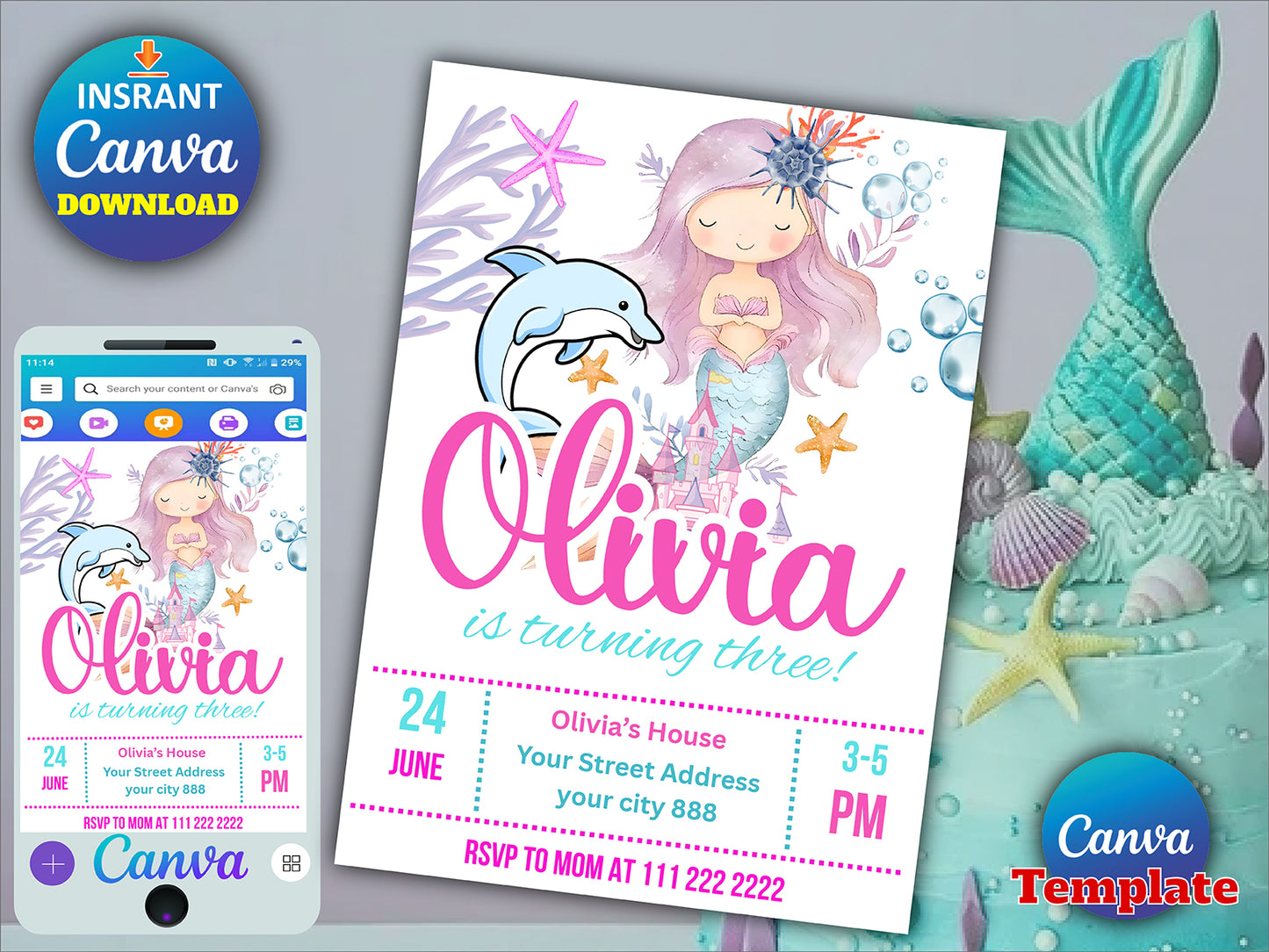 Mermaid Bash Under the Sea Birthday Invite(Printable)