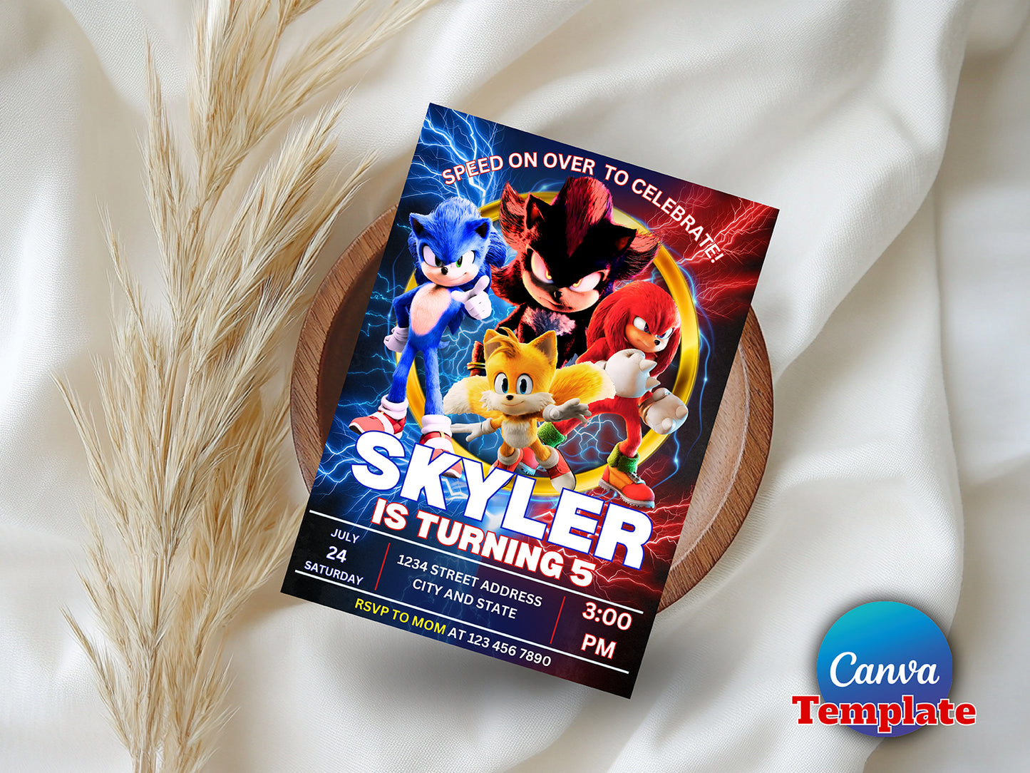 Sonic 3 Editable Birthday Invitation(Printable)