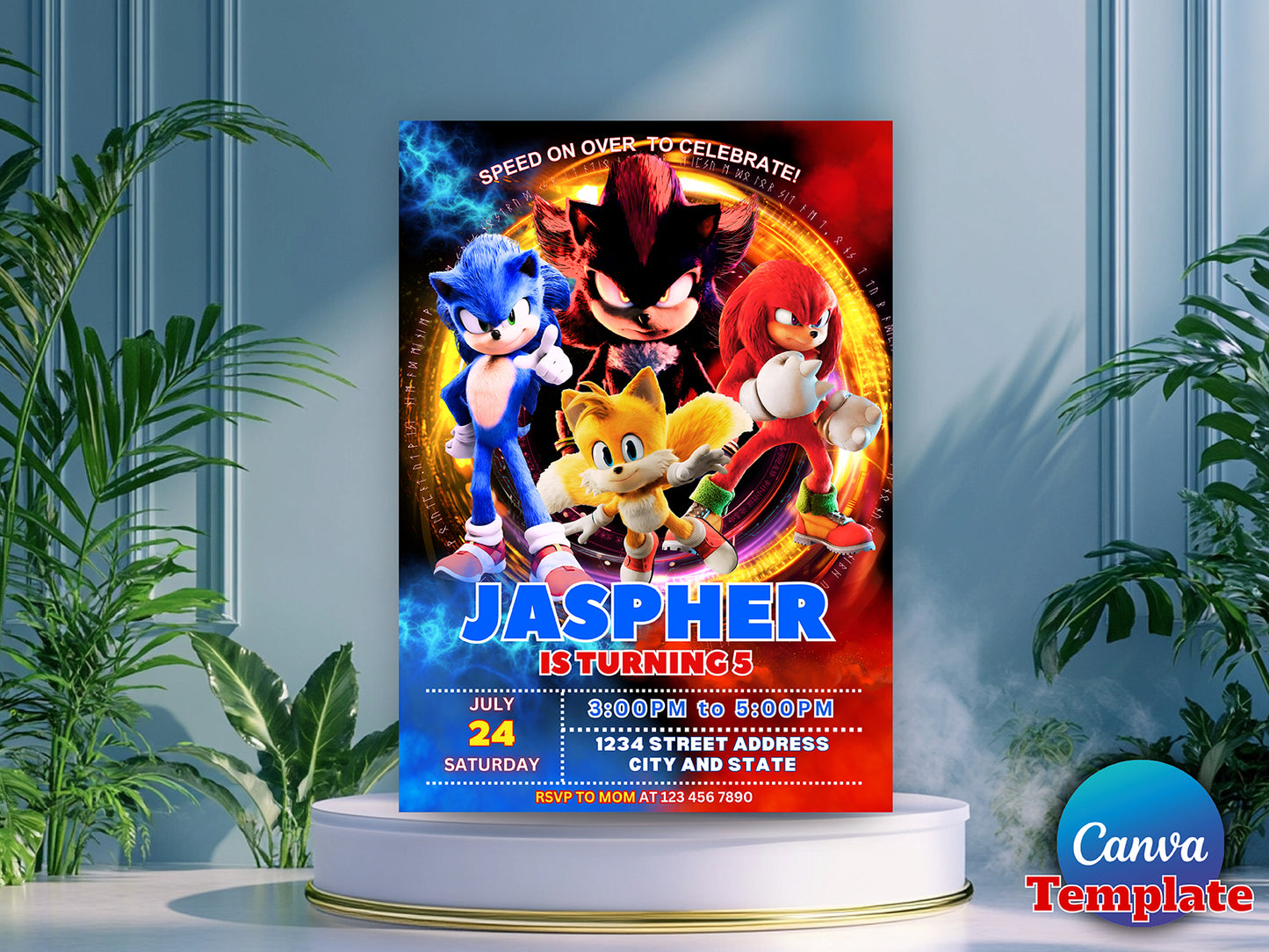 Editable Sonic 3 birthday invitation(Printable)