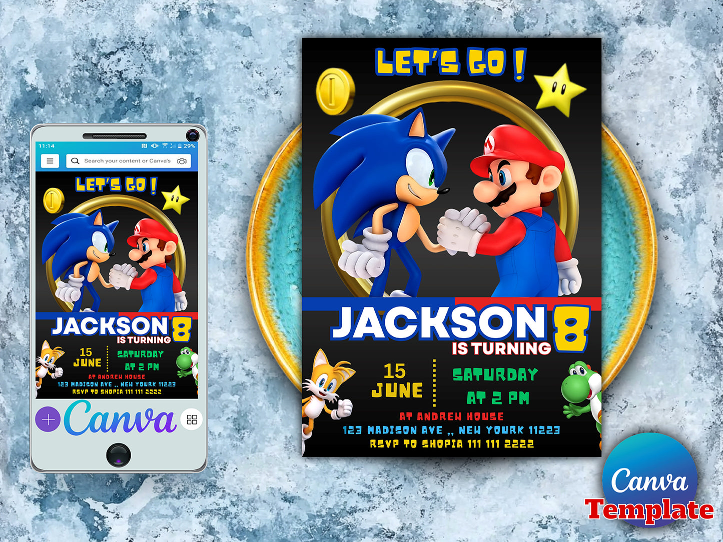 Sonic & Mario Birthday Invitation(Printable)
