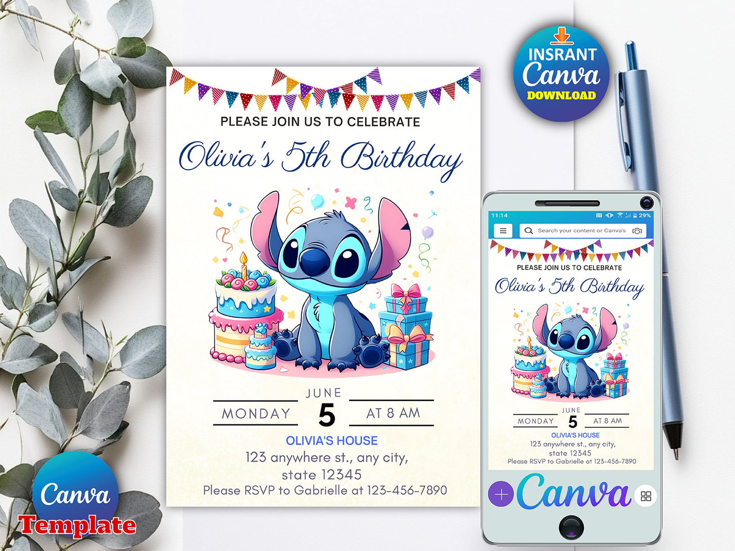 Editable Stitch Birthday Party Invitation Template(Printable)