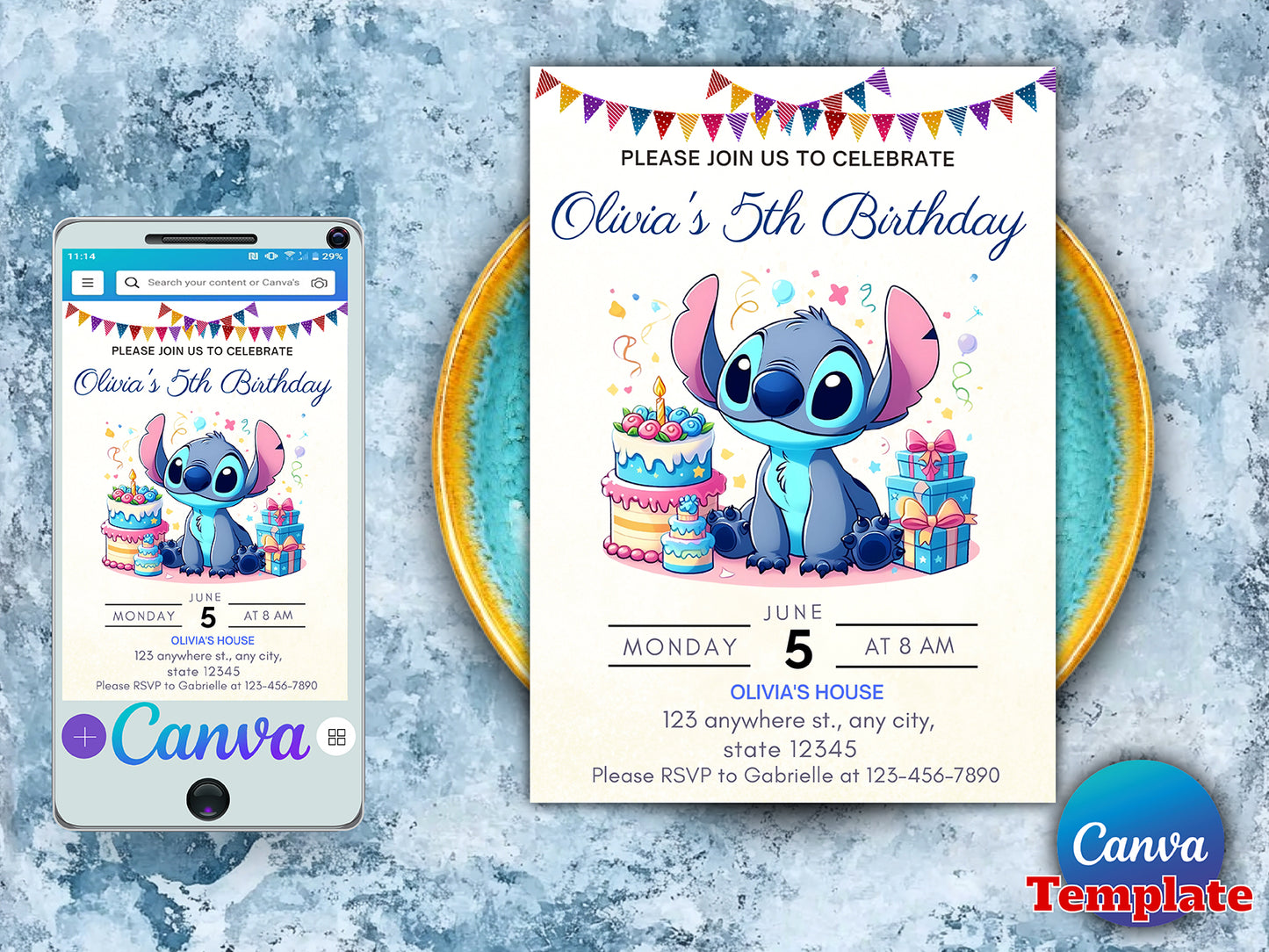 Editable Stitch Birthday Party Invitation Template(Printable)