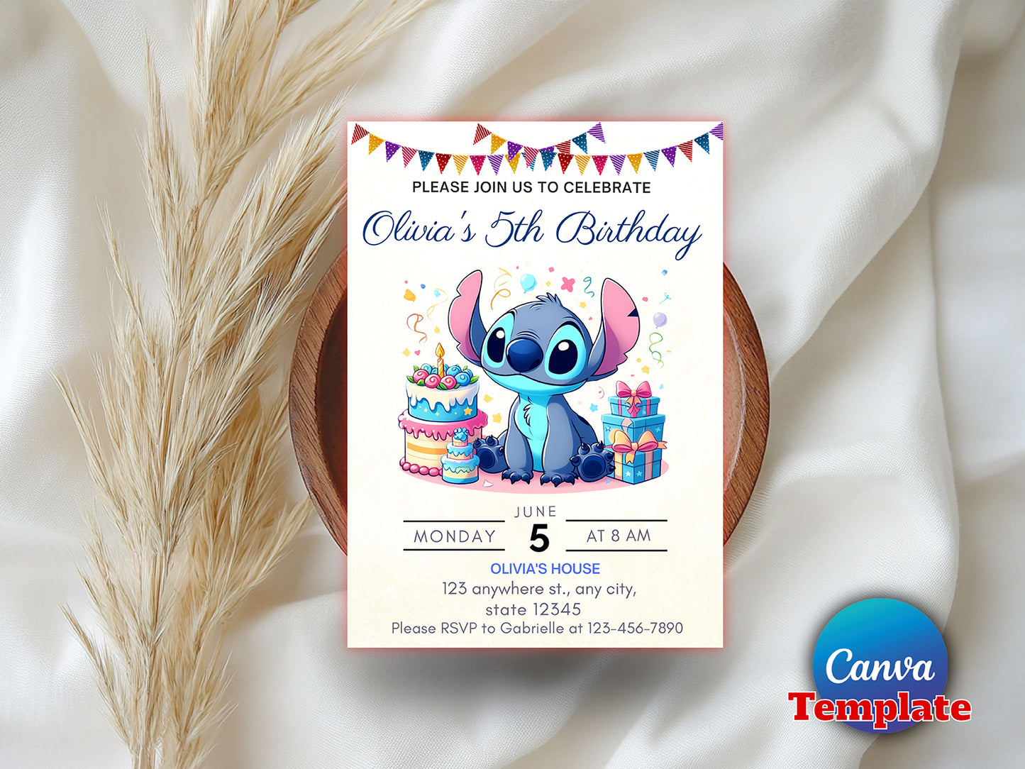 Editable Stitch Birthday Party Invitation Template(Printable)