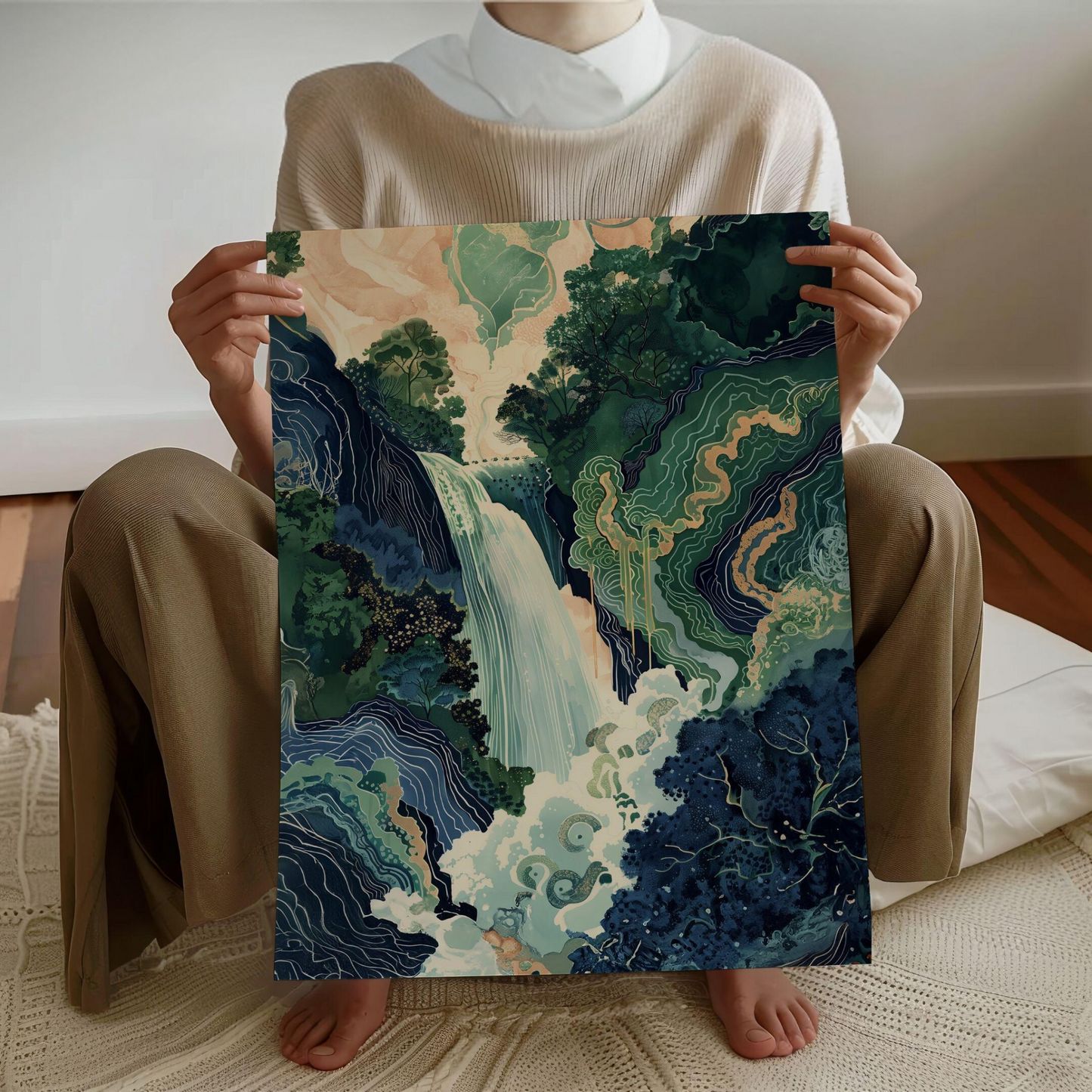 Blue Green Waterfall Wall Art(Printable+Physical)