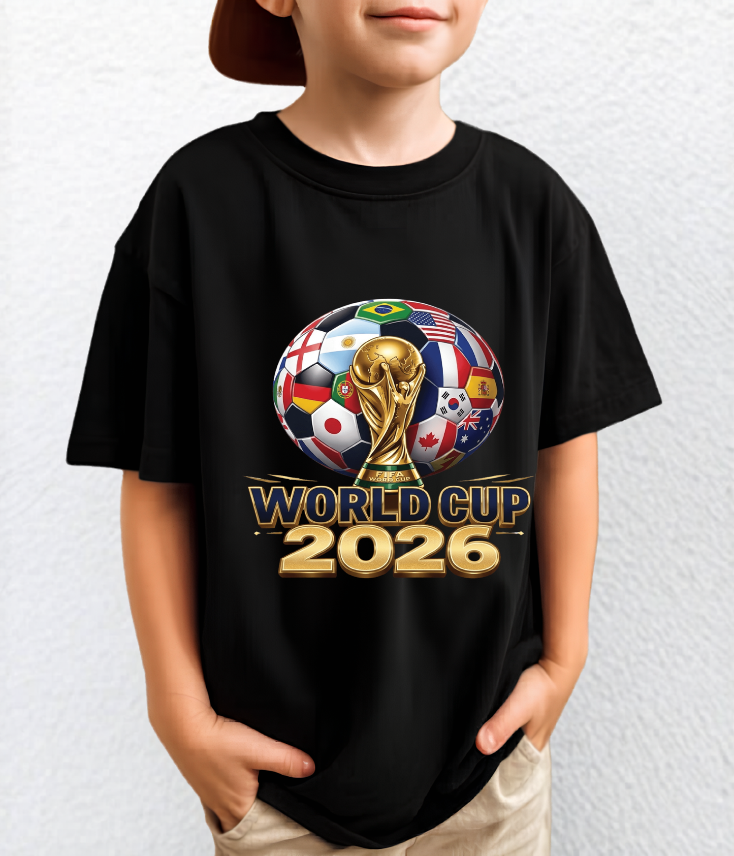 FIFA World Cup 2026 Gold Trophy Soccer Ball Black T-Shirt (physical)