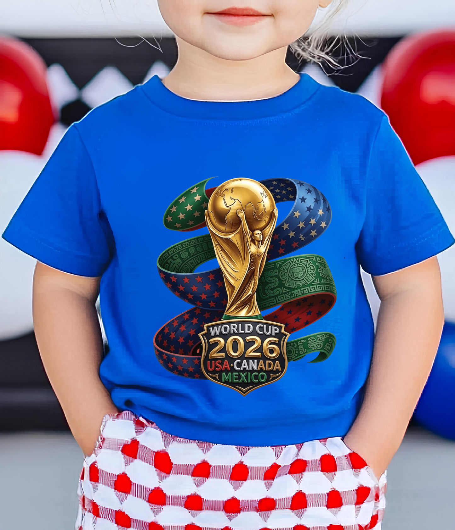 FIFA World Cup 2026 USA-Canada-Mexico Ribbon Emblem Graphic T-Shirt (physical)