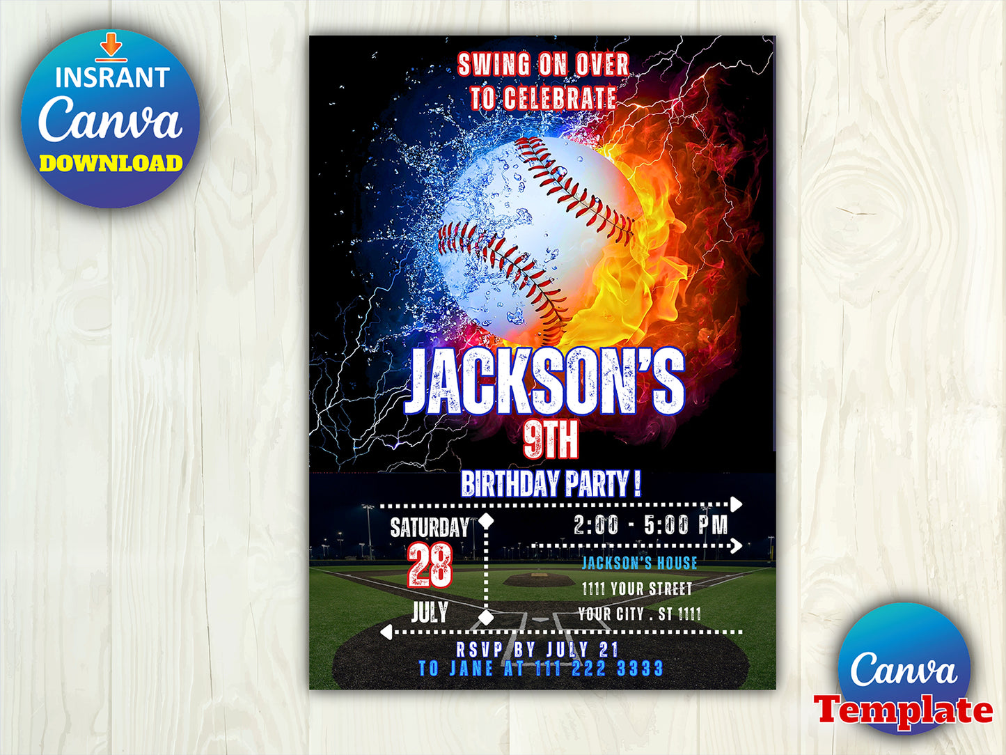 Baseball Birthday Party Invitation(Printable)