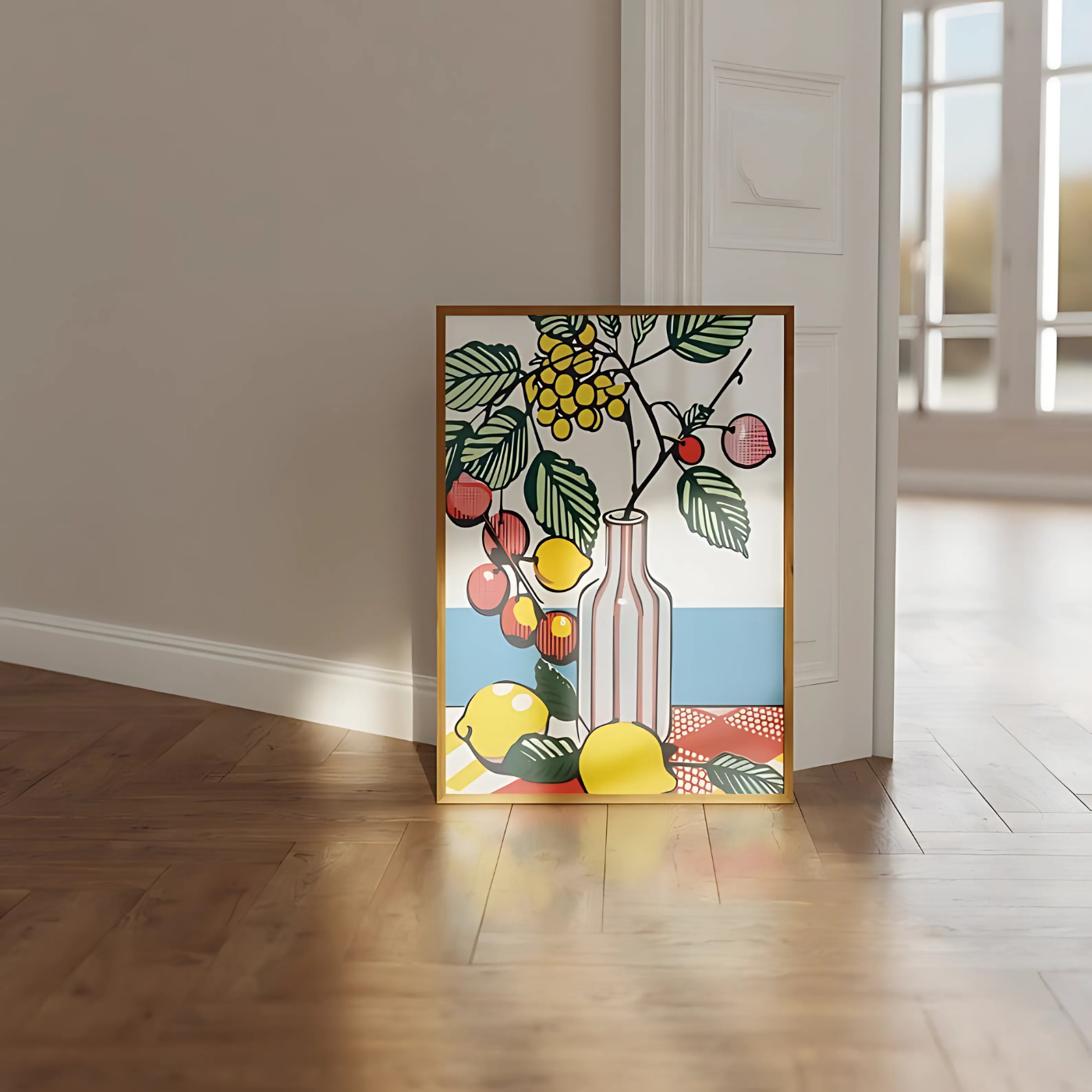 Colorful Fruit & Striped Vase Art Print(Printable+Physical)