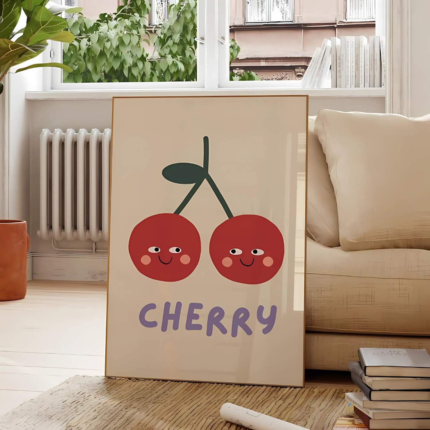 Cherry Cute Fruit Illustration Wall Art(Printable+Physical)