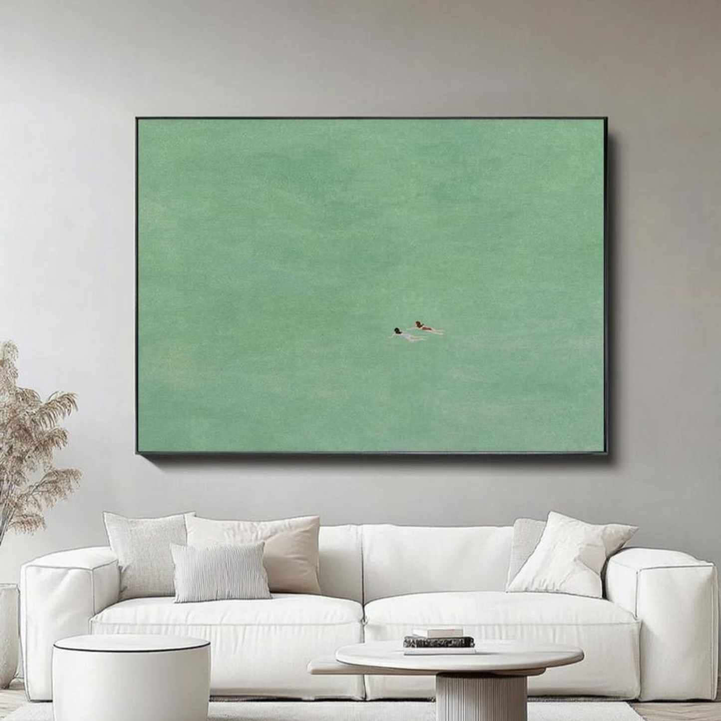 two girls swimming painting abstrac greent art(Printable+Physical)
