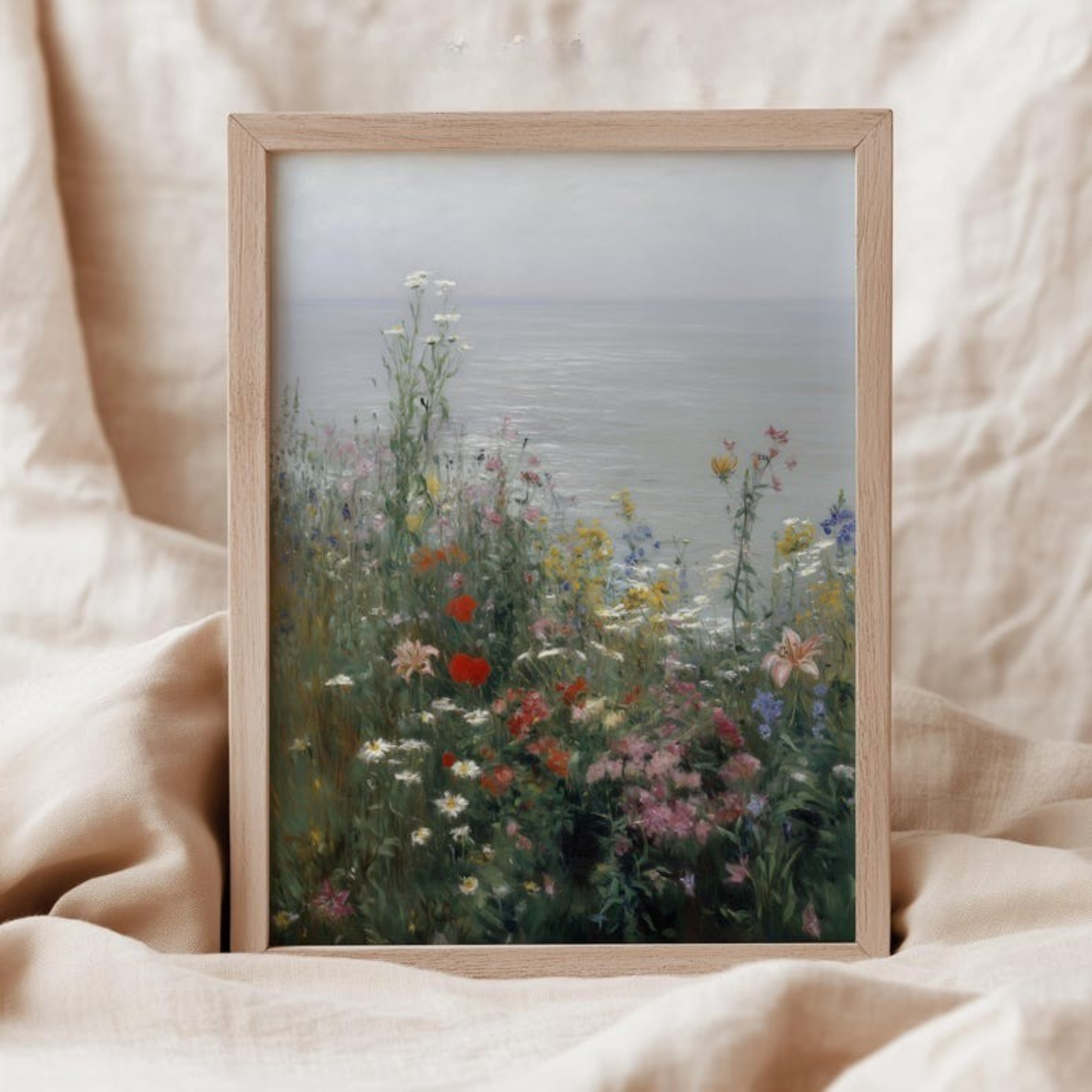 Vintage Coastal Wildflowers Oil Painting Print(Printable+Physical)