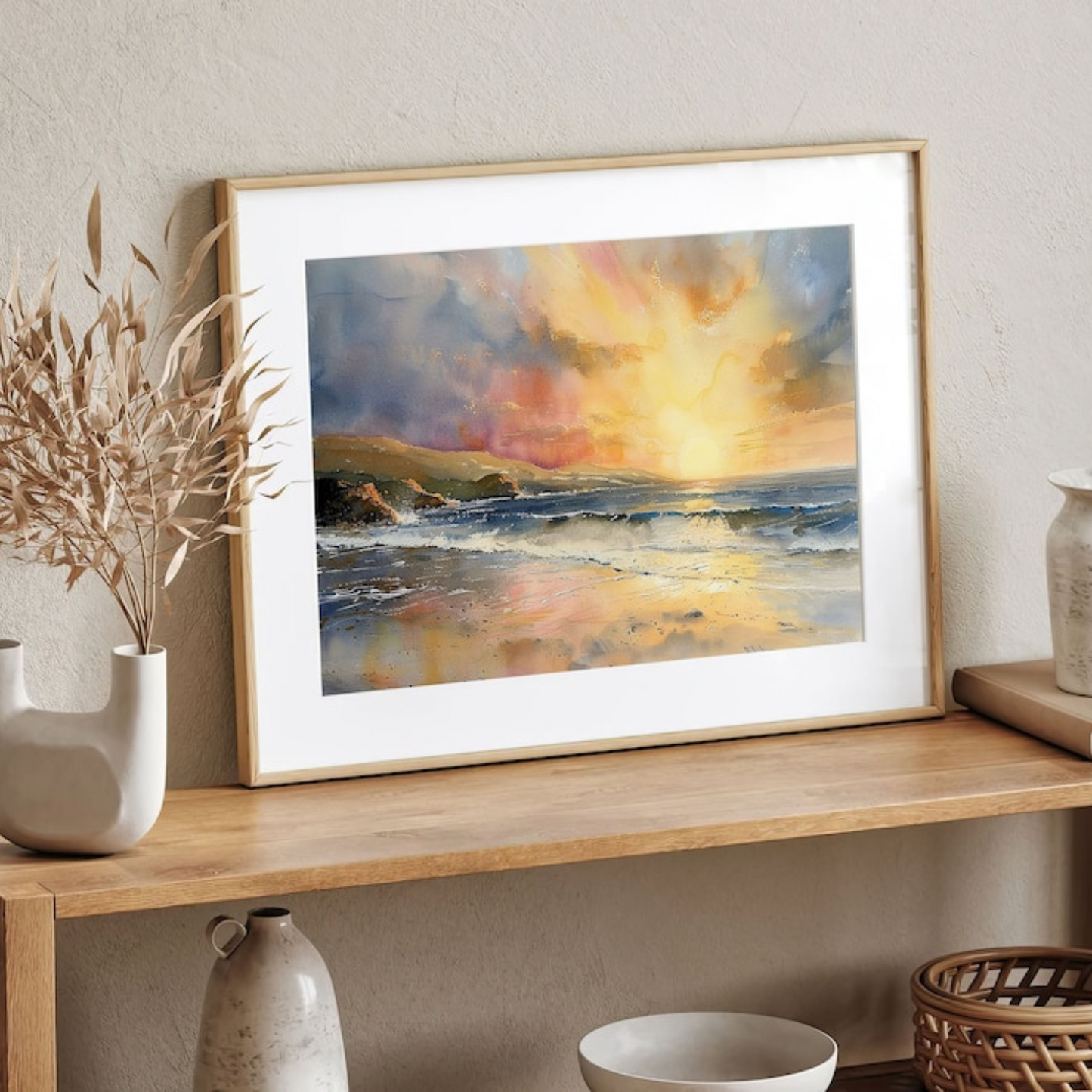 Beach Painting Sunset On Beach Watercolor Art Print(Printable+Physical)