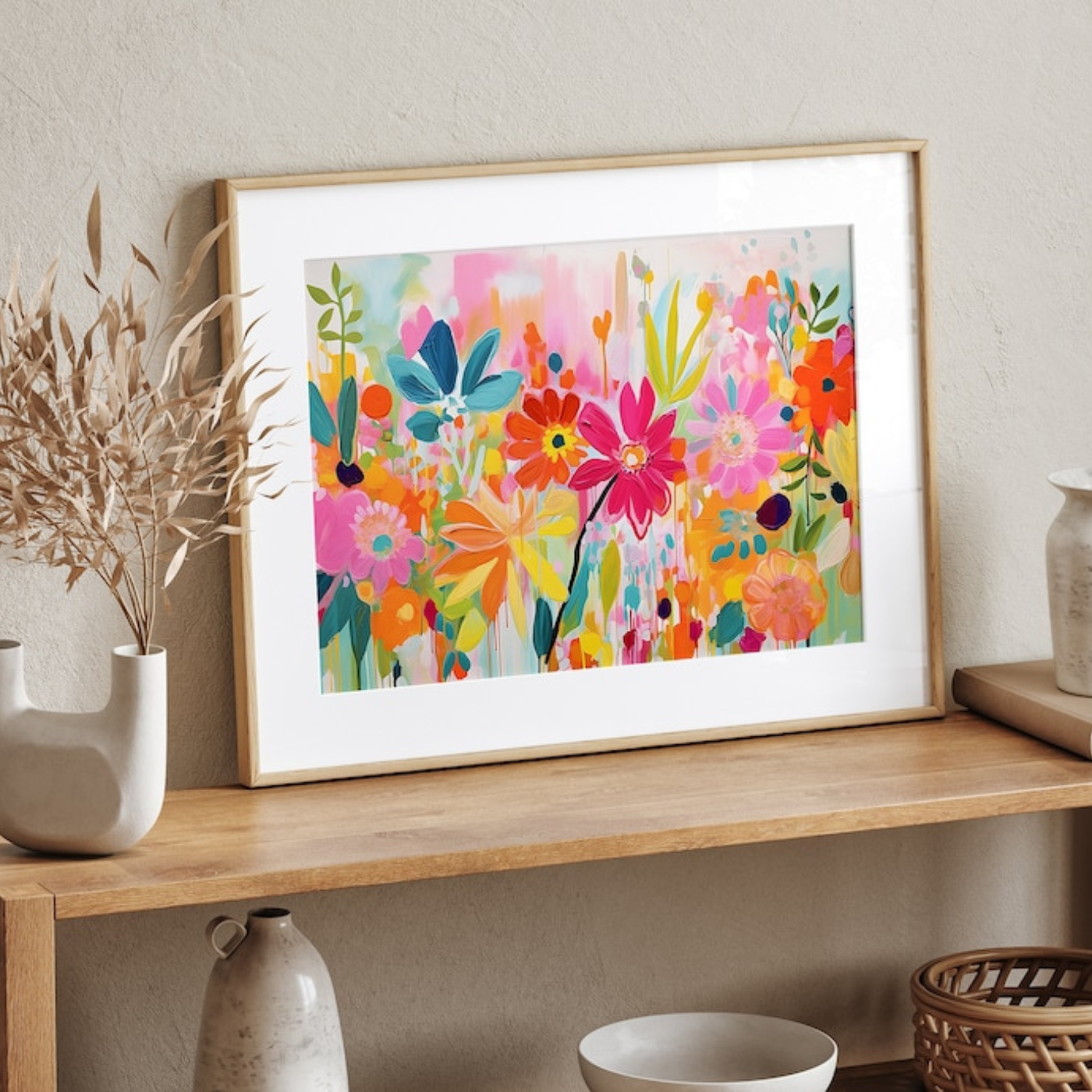 Gouache Painting Abstract Floral Botanical Wall Art(Printable+Physical)