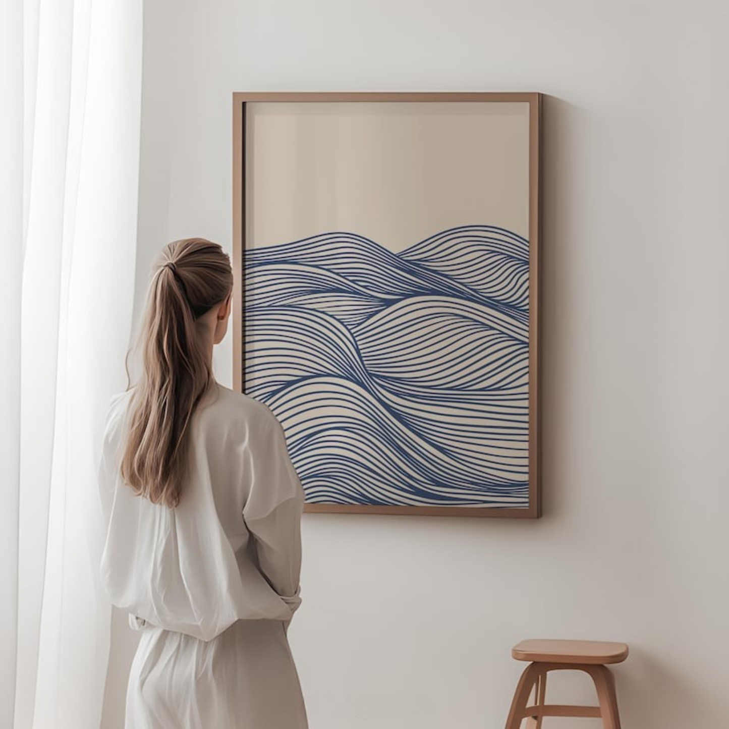 Blue Wave Line Art Printable Wall Art(Printable+Physical)