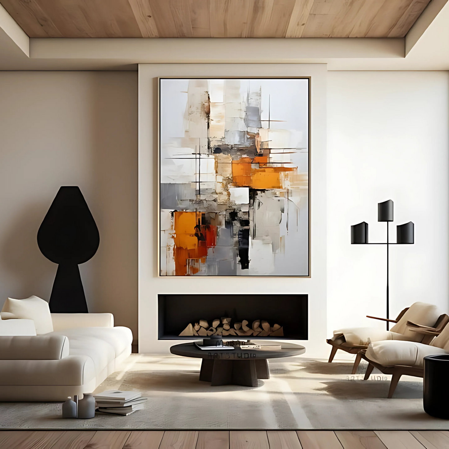 Orange Abstract Painting Beige Minimalist Art(Printable+Physical)